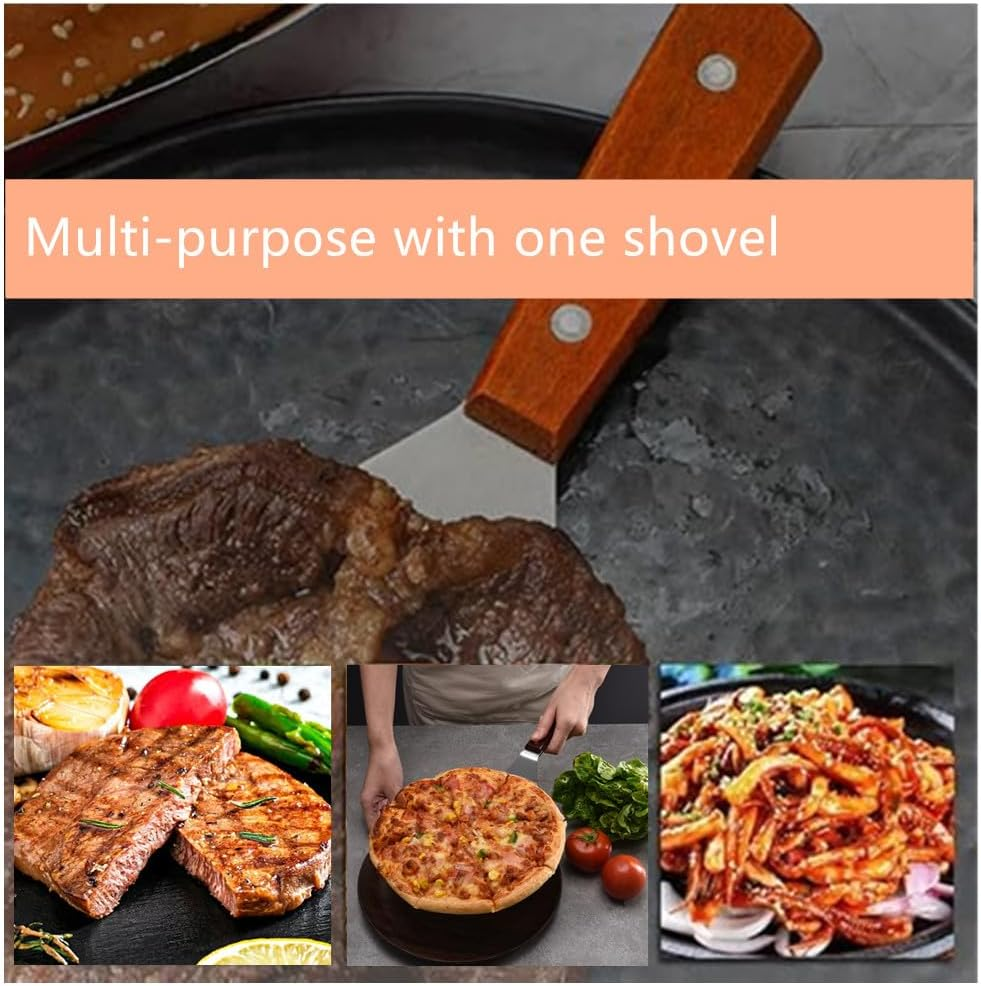 Grill Slant Edge Flat Scraper,Granmagazz 2 Pieces Stainless Steel Grill Griddle Scraper with Wooden Handle, Versatile Grill Scraper Tool for Grill BBQ Teppanyaki Dough Pancake Pizza image number 3