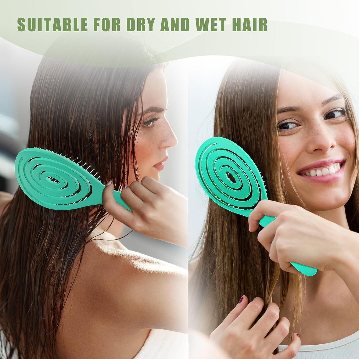 SHINLEA Detangle Hair Brush anti Tangle Hair Brush, Detangling Wet & Dry Hair Brush Spiral Hairbrush for Women, Men, Kids, Glide through Tangles for All Hair Types (Green) image number 2