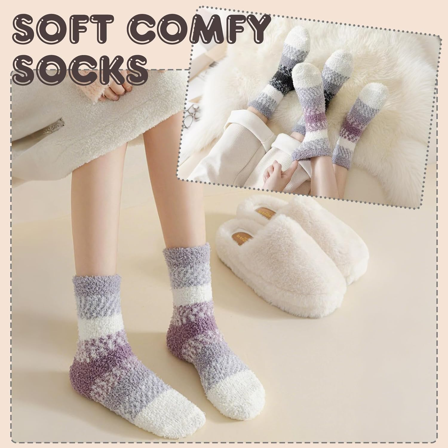 3 Pairs Women'S Fluffy Fuzzy Winter Warm Socks Soft Cozy Plush Slipper Socks for Cold Weather image number 3
