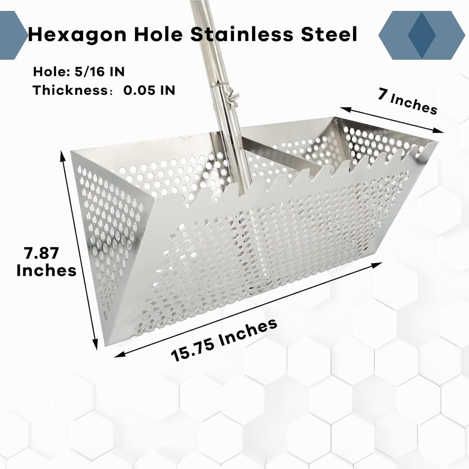 Sand Fleas Rake, Stainless Steel Sand Sifter, Detachable 47 Inches Long Handle, Collapsible Shark Tooth Sifter for Beach,Sand Crab Catcher with Foldable Pail .