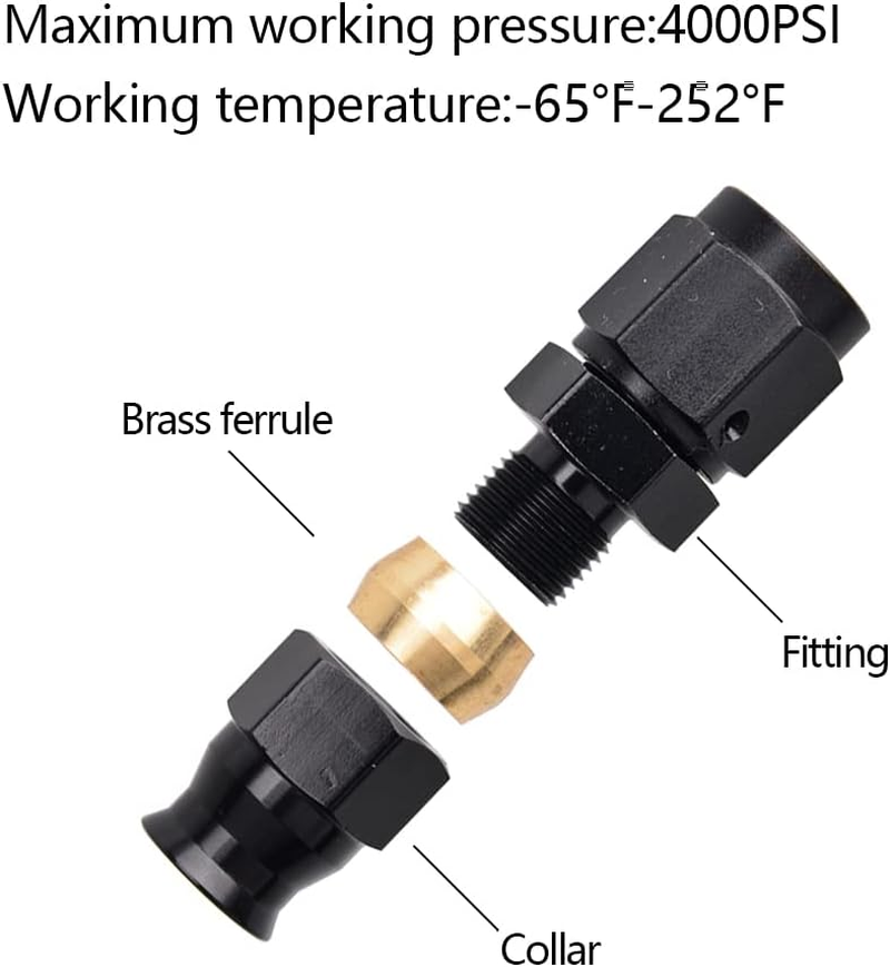 6AN Female Flare to 3/8" Fuel Hardline Tube Fitting Adapter Aluminum Black 2Pcs