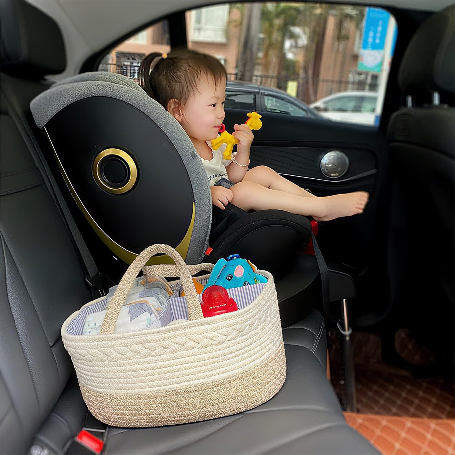 Diaper Caddy Organizer, Baby Storage Basket, Nursery Bin and Car Organizer for Diapers, Gift Basket for Baby Shower List or Newborn Essentials, Boys and Girls -(Beige) image number 6