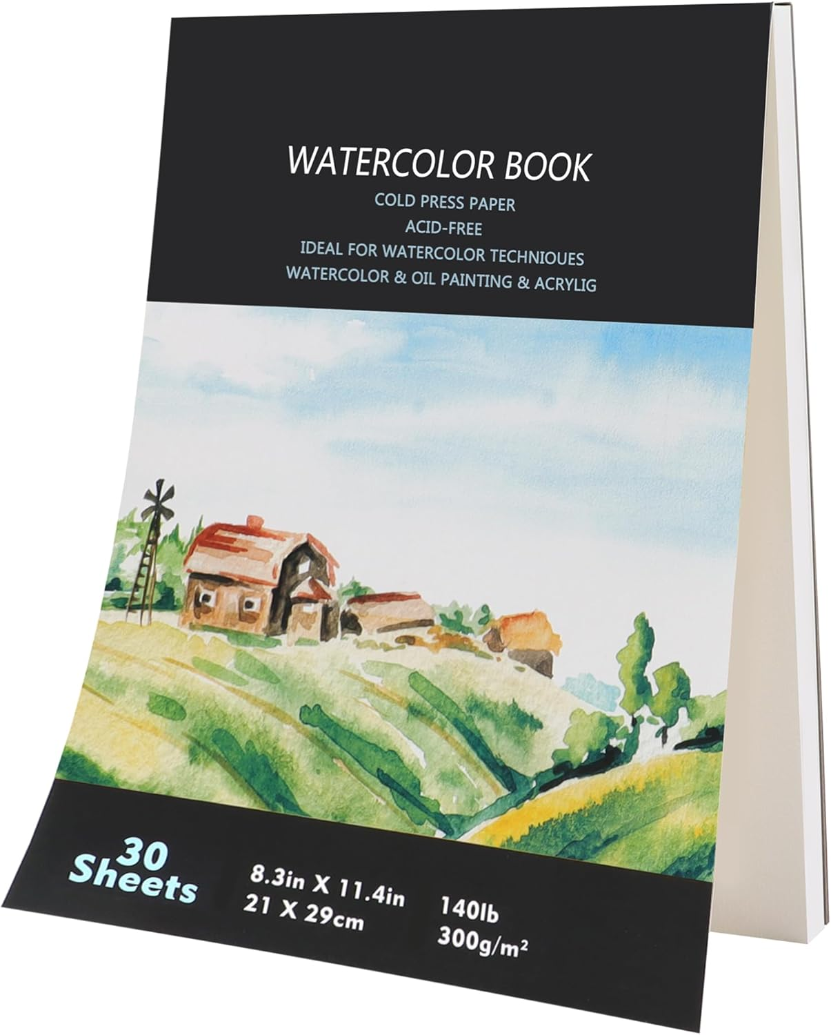 JUNART A4 Watercolour Paper Pad,Good Pigment Dispersion and Colour Adhesion Sketchbook,Perfect for Adults & Kids Indoor and Outdoor Creations,Travel-Friendly(House)