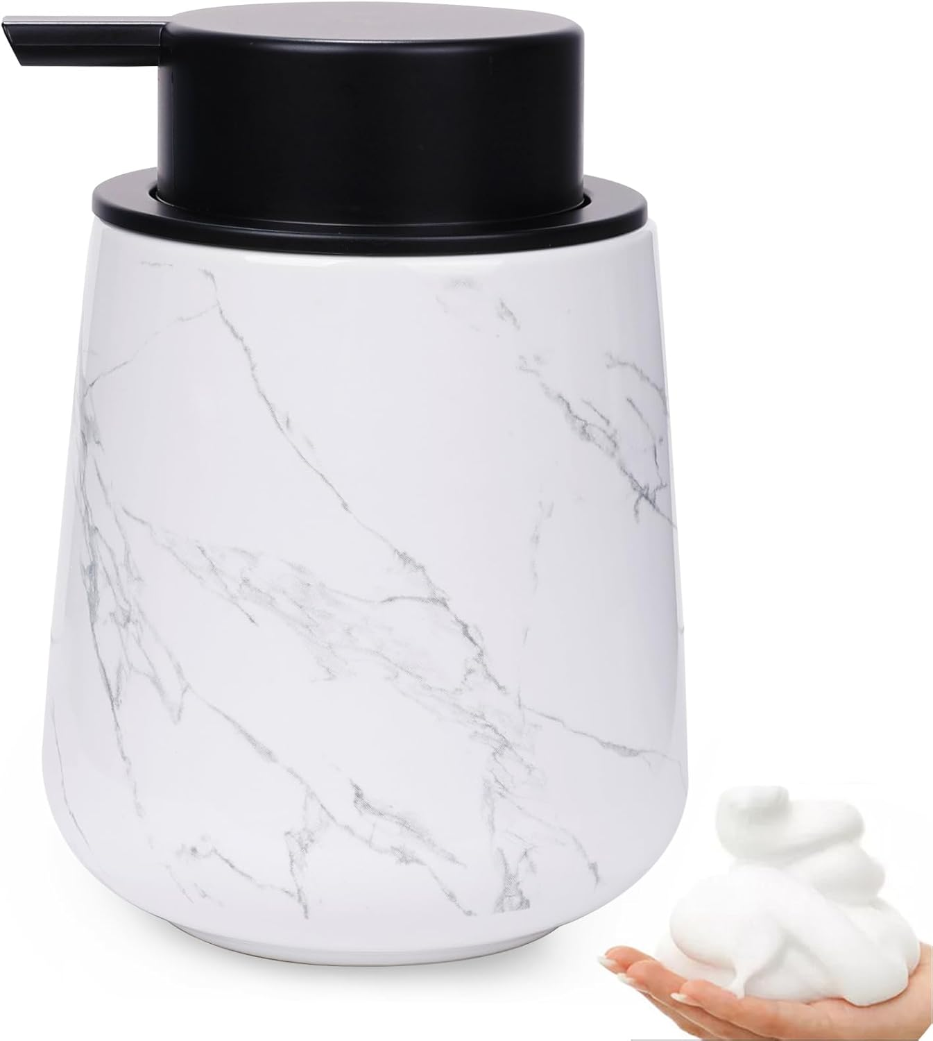 Foaming Soap Dispenser, 320Ml Ceramic Soap Dispenser Foam Dish Soap Dispenser for Bathroom Kitchen, Modern Marble Refillable Hand Soap Dispenser