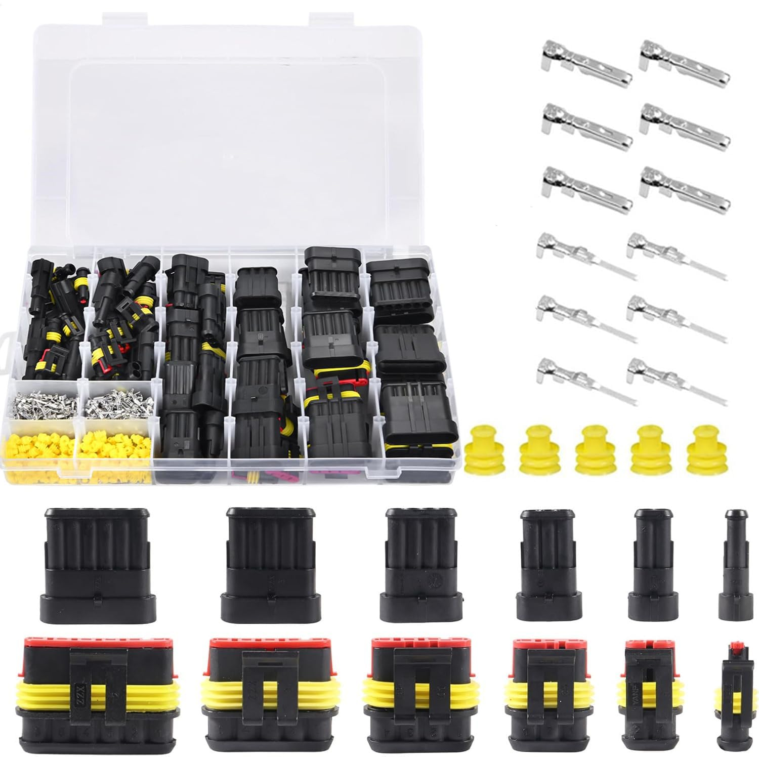 708PCS Waterproof Automotive Electrical Connector Terminals Kit,12V Car Electrical Wire Connectors Plug Kit,1/2/3/4/5/6 Male and Female Pin Connectors for Motorcycle, Truck, Car, Boats