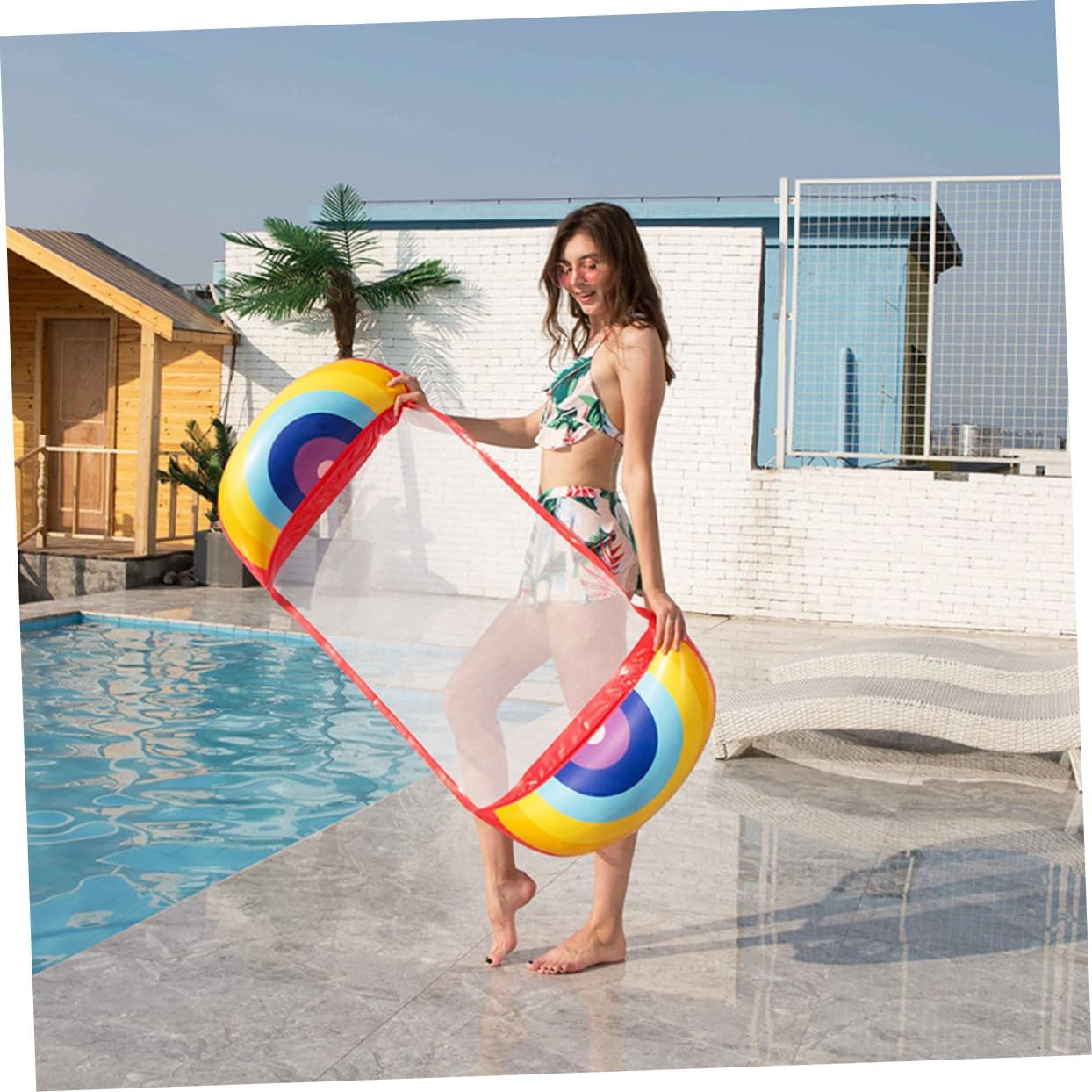Summer Floating Mat Inflatable Pool Bed Swimming Float Ring Easy to Store Cartoon Rainbow Design image number 3