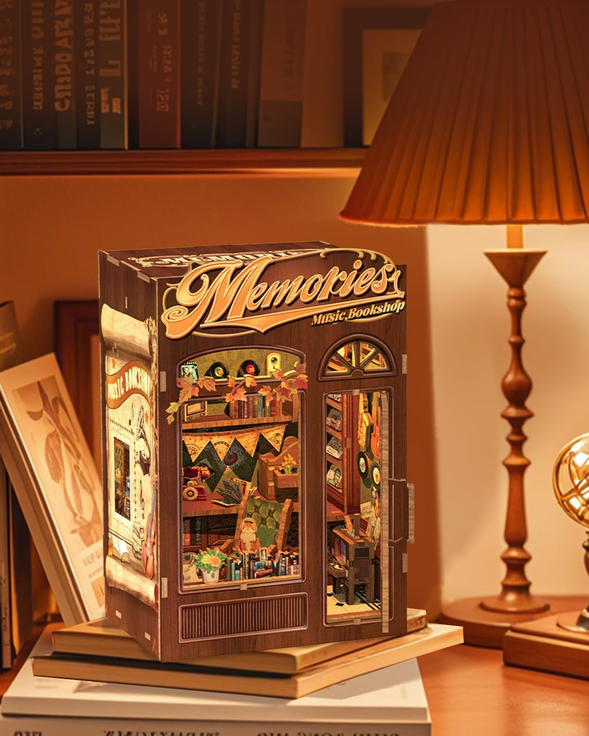 CUTEBEE Book Nook Kit - DIY Miniature House Kit for Bookshelf Decor, Book Nook Kits for Adults, 3D Wooden Puzzle Dollhouse for Family, Friends (Memories Music Bookshop) image number 6