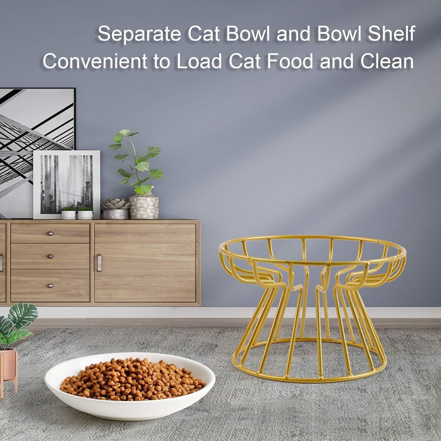 Cat Bowl-Raised Cat Food Bowl, Elevated Cats Feeder Bowl Stand, Elevated Cat Food Bowl with Non Slip Metal Stand, Food & Water anti Vomiting Shallow Ceramic Cat Dish image number 5