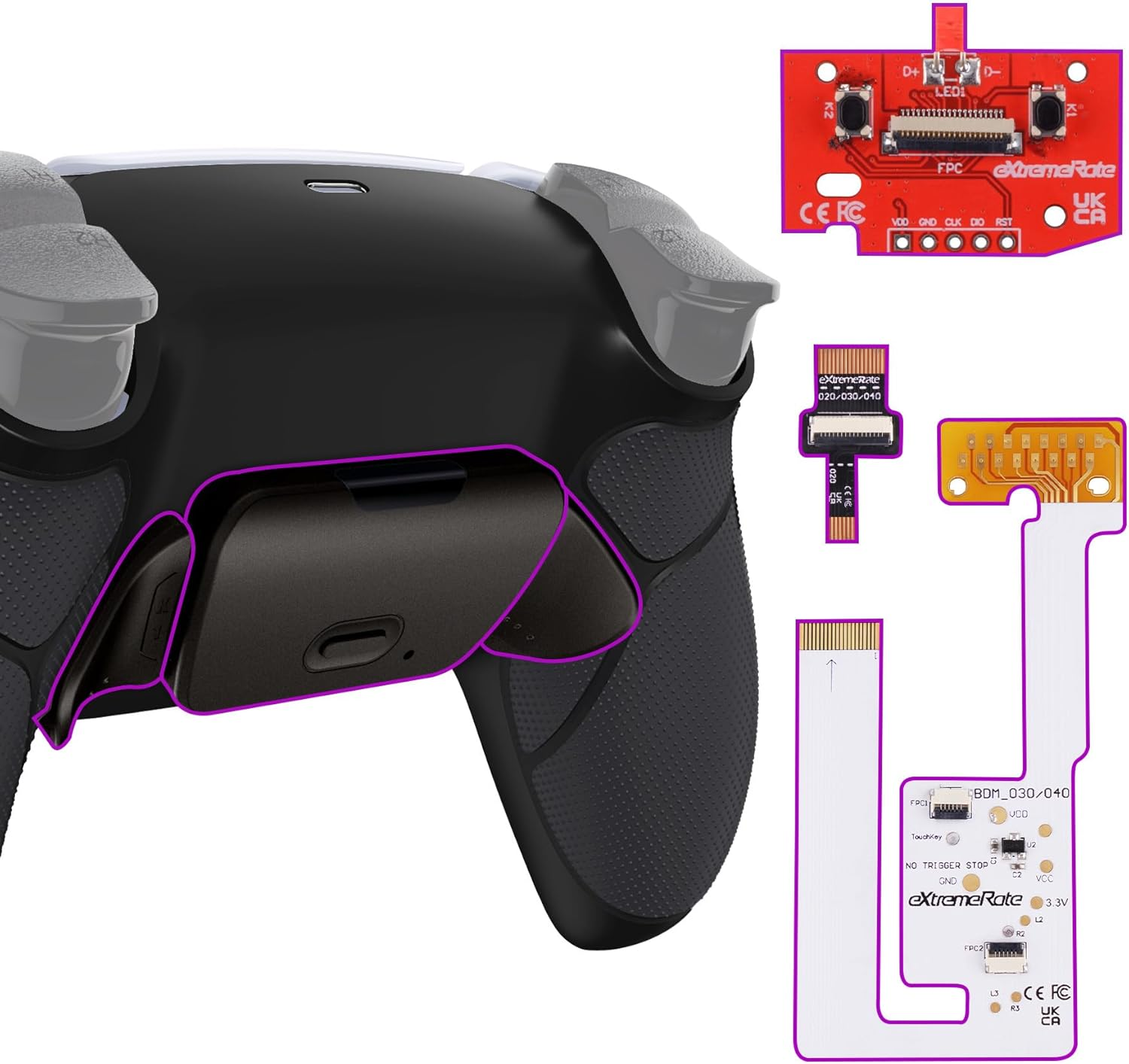 Extremerate Silver Real Metal Buttons RMB Rise V3 Remap Kit for PS5 Controller BDM-030 040 050, Black Rubberized Grip White Bottom Shell Upgraded Programable Back Buttons Set for PS5 Controller