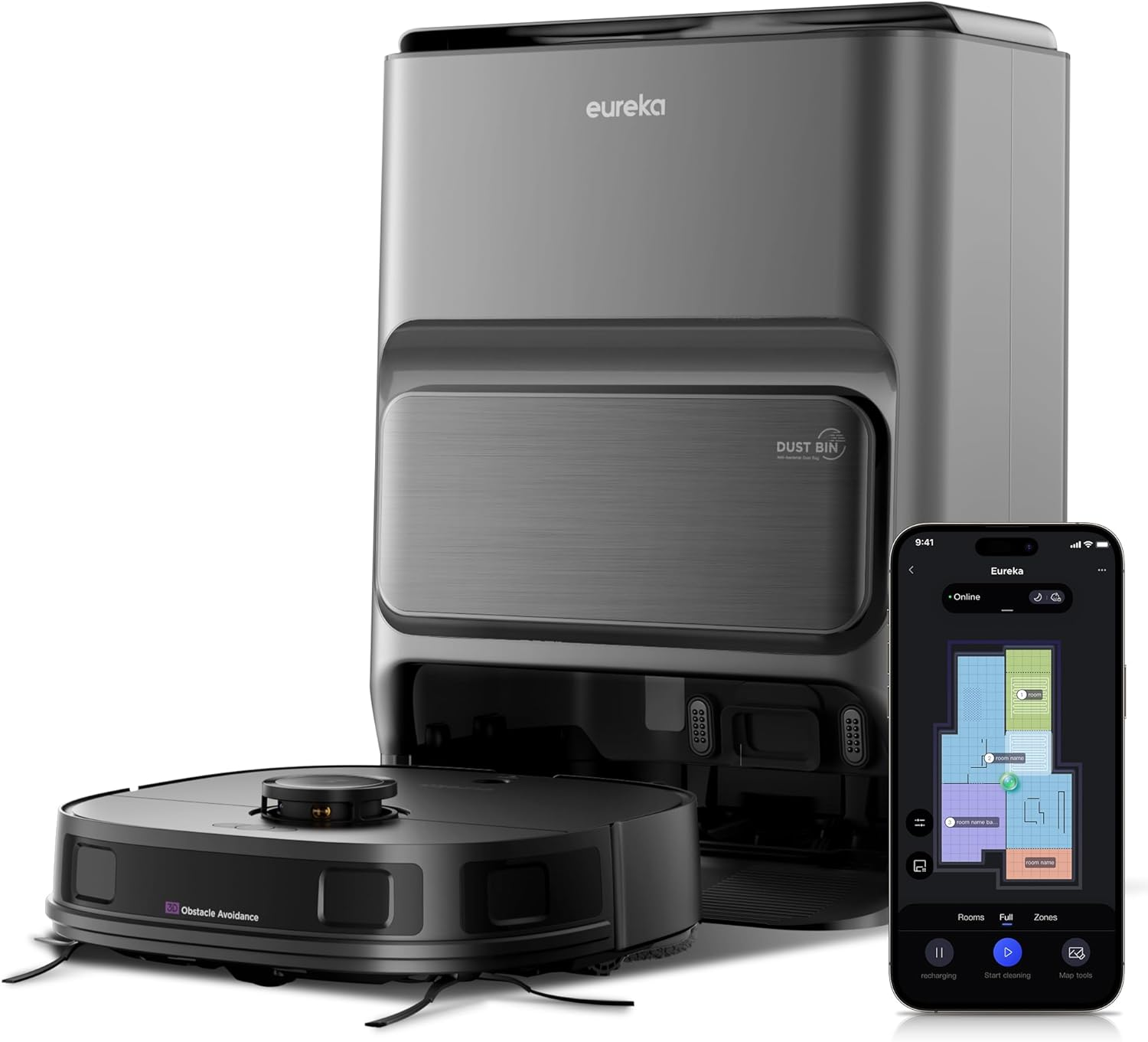 Eureka J12 Ultra Robot Vacuum Cleaner and Mop, Auto Clean and Auto Empty, 5000PA Suction, 3D Dual Laser+Ai Obstacle Detection, Dual Spinning Mops, Self-Washing and Self-Drying, Work with Alexa, Black image number 2