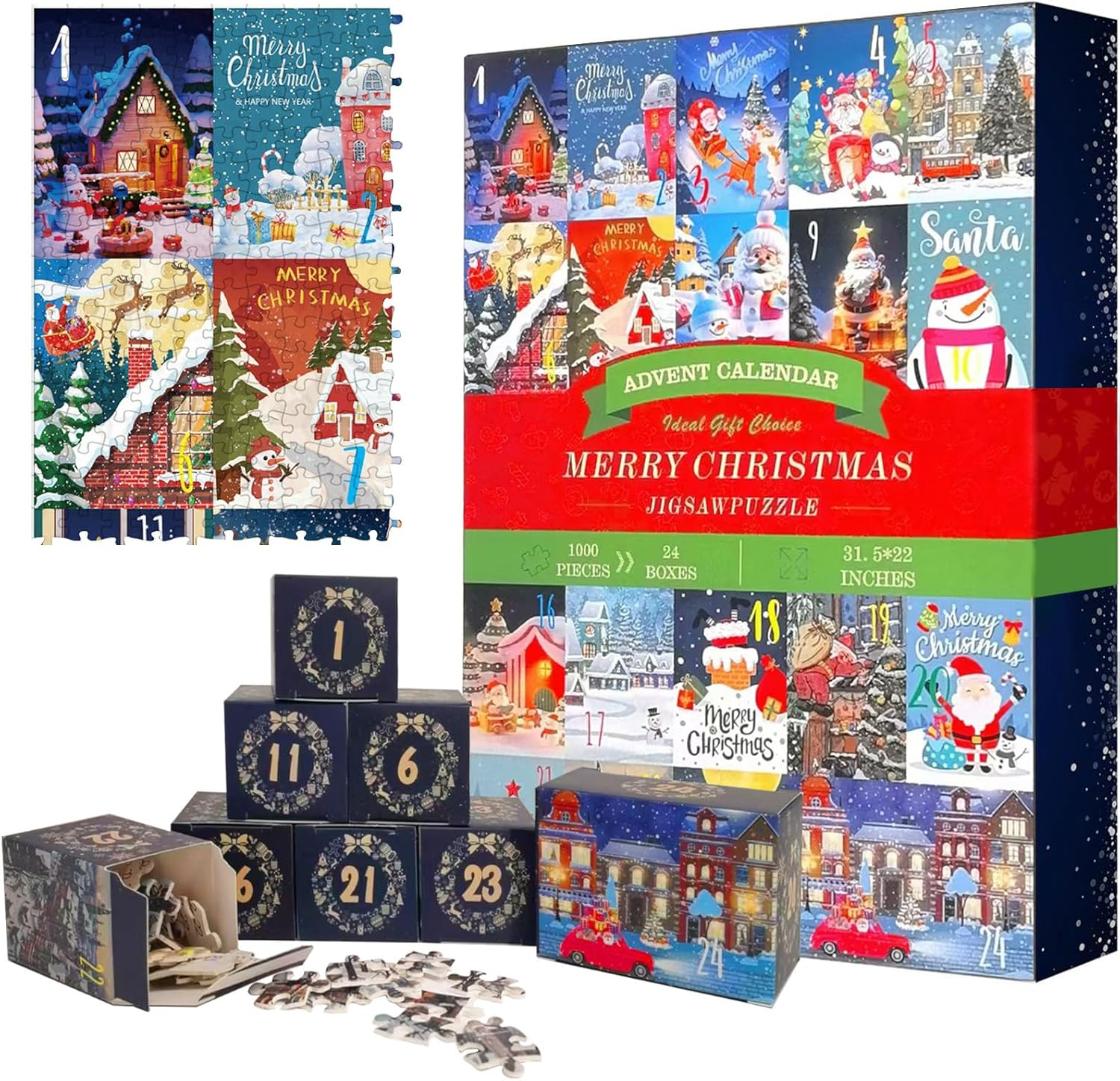 2025 Christmas Puzzles Advent Calendar for Kids Adults 1000 Pieces, Christmas Puzzle Countdown Calendar 24 Days, Xmas Jigsaw Puzzle image number 1