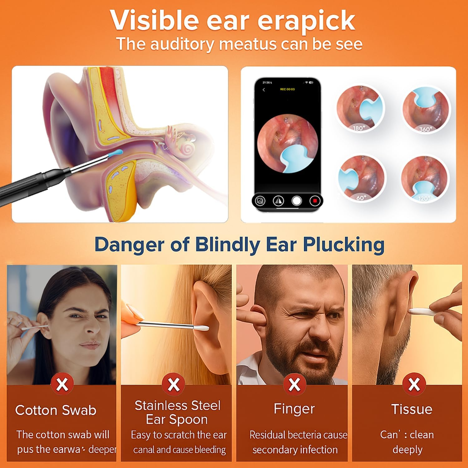 2 Pack Stainless Steel Ear Wax Removal Tools &ndash; Portable Ear Cleaner Kit with Ear Spoon & Spiral Tip, Reusable Ear Pick Cleaning Tool for Adults & Kids image number 1