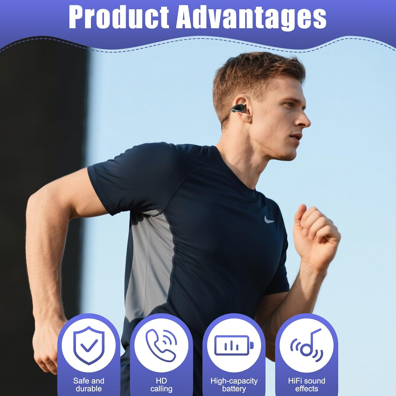 Open Ear Headphones, Bluetooth 5.3 Clip-On Open-Ear Earbuds with LED Display, 36-Hour Battery, Hi-Fi Stereo Sound, IPX4 Waterproof, Lightweight for Running, Workout, Dual Connection, No Sound Leakage