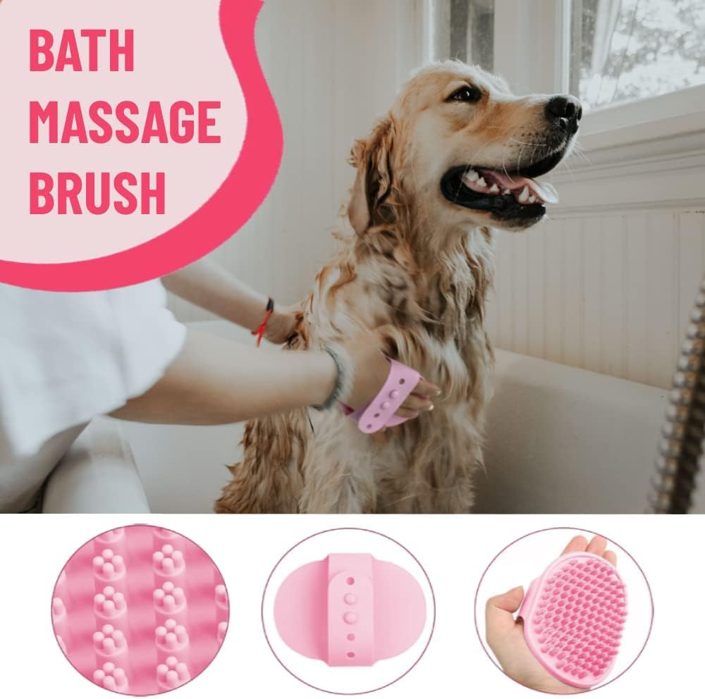 Dog Grooming Kit Pink - Deshedding Dog Brush, Pet Brush, Cat Brush, Slicker Brush, Flea Comb, Puppy Brush Set image number 1