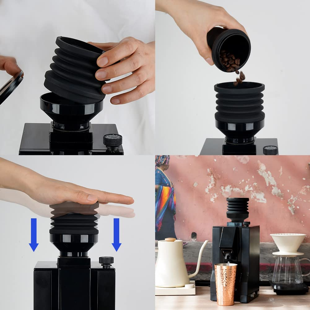Coffee Grinder Single Dose Hopper Fit Eureka Mignon Grinder 2 in 1 Function Single Dose Hopper with Silicone Bellow Coffee Grinder Cleaning Accessories with Metal Lid Black image number 5