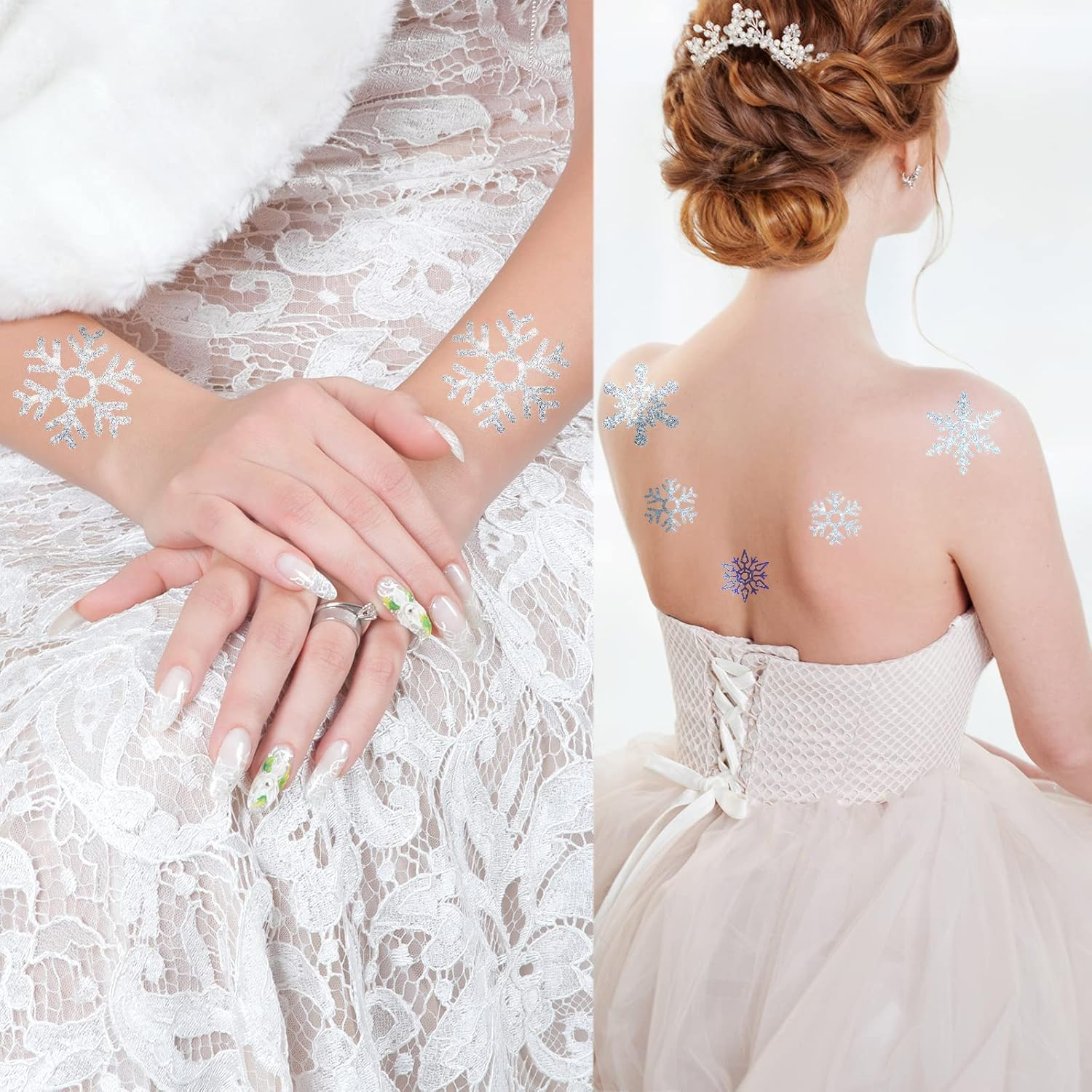 Kathfly 180 Pcs Snowflake Temporary Tattoos Winter Christmas Glitter Sticker Party Decorations Supplies Favors Gifts Cute Apparel Accessories for Body Face Women Party Supplies(Snowflake)