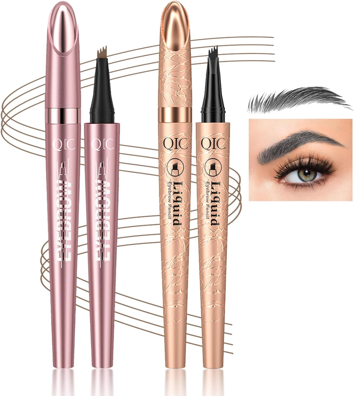 2 Pcs Eyebrow Tattoo Pencil,3D Microblade Eyebrow Pen with 4 Fork Tip Magic Eyebrow Pencil Waterproof Smudge-Proof Natural Eyebrow Hair Micro Eye Brow Pencil for Women (Grey) image number 4