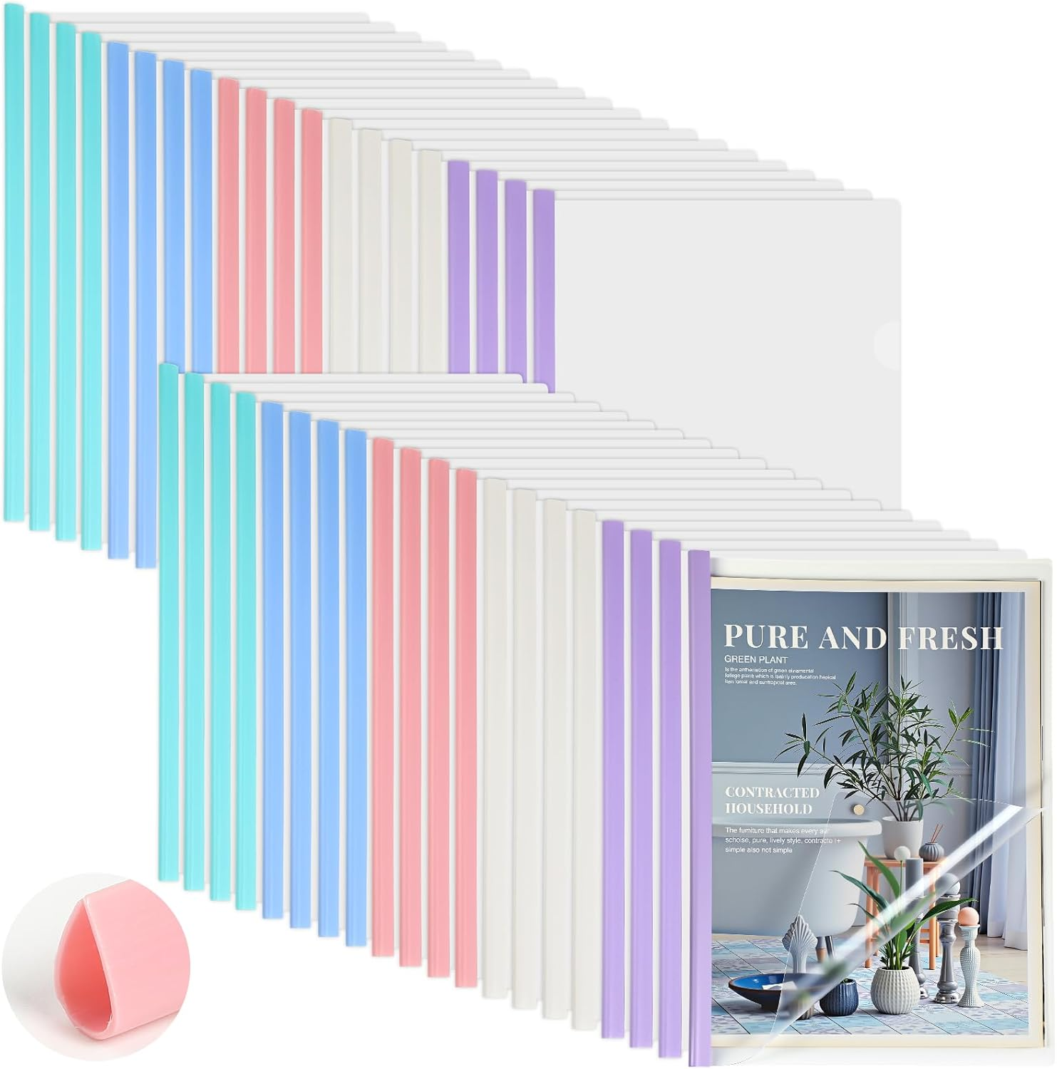 100 Pcs Clear Report Covers with Sliding Bar Clear Presentation Binder Transparent Resume Folder with 5 Colors Slider Bars Plastic Report Folder for File Report Paper Book Resume Letter School Office