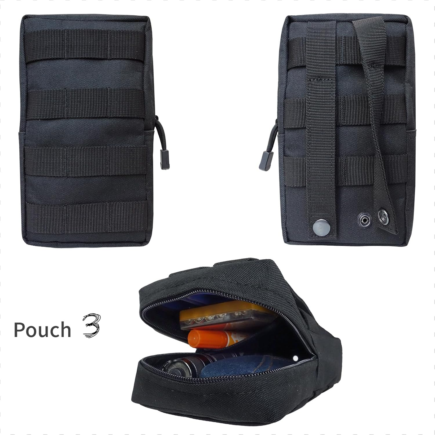 Tactical Car Seat Organiser of 3 Molle Pouches, Small Tactical Molle Pouch Utility Organizer Bag for Backpack image number 3