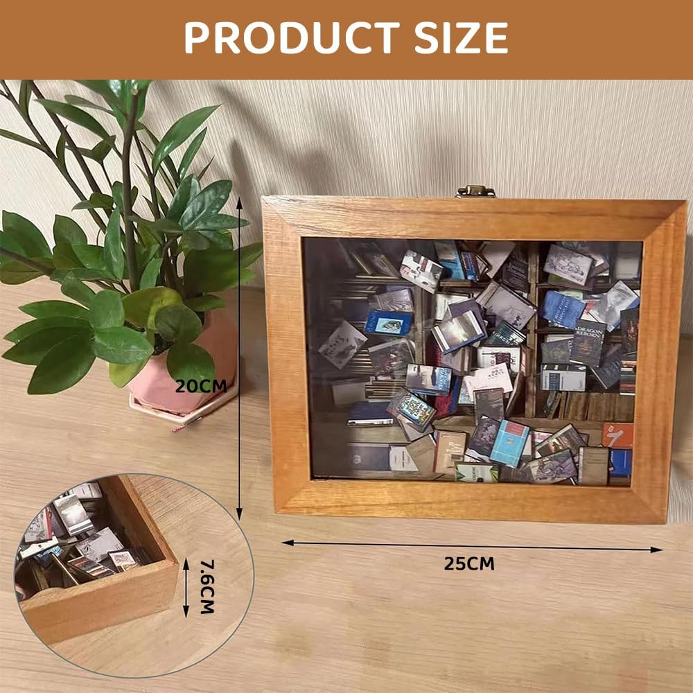 Shake Away Your Anxiety Bookshelf &ndash; Miniature Wooden Display Shelf with 200 Tiny Book Models, Anti-Anxiety Stress Reliever for Book Lovers, Unique Desk Decor for Home or Office image number 6