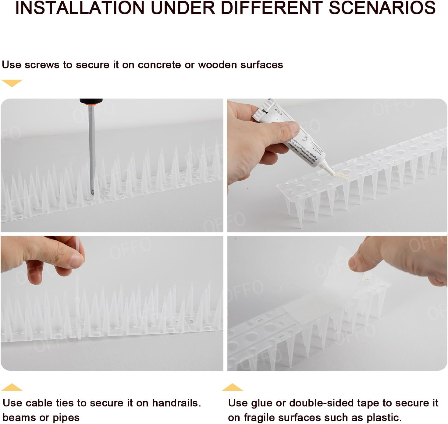 OFFO Clear Bird Spikes, Keep Birds Pigeon Woodpecker Away Device Outdoor, Covers 2.6M(8.4 Feet), Frosted White image number 2