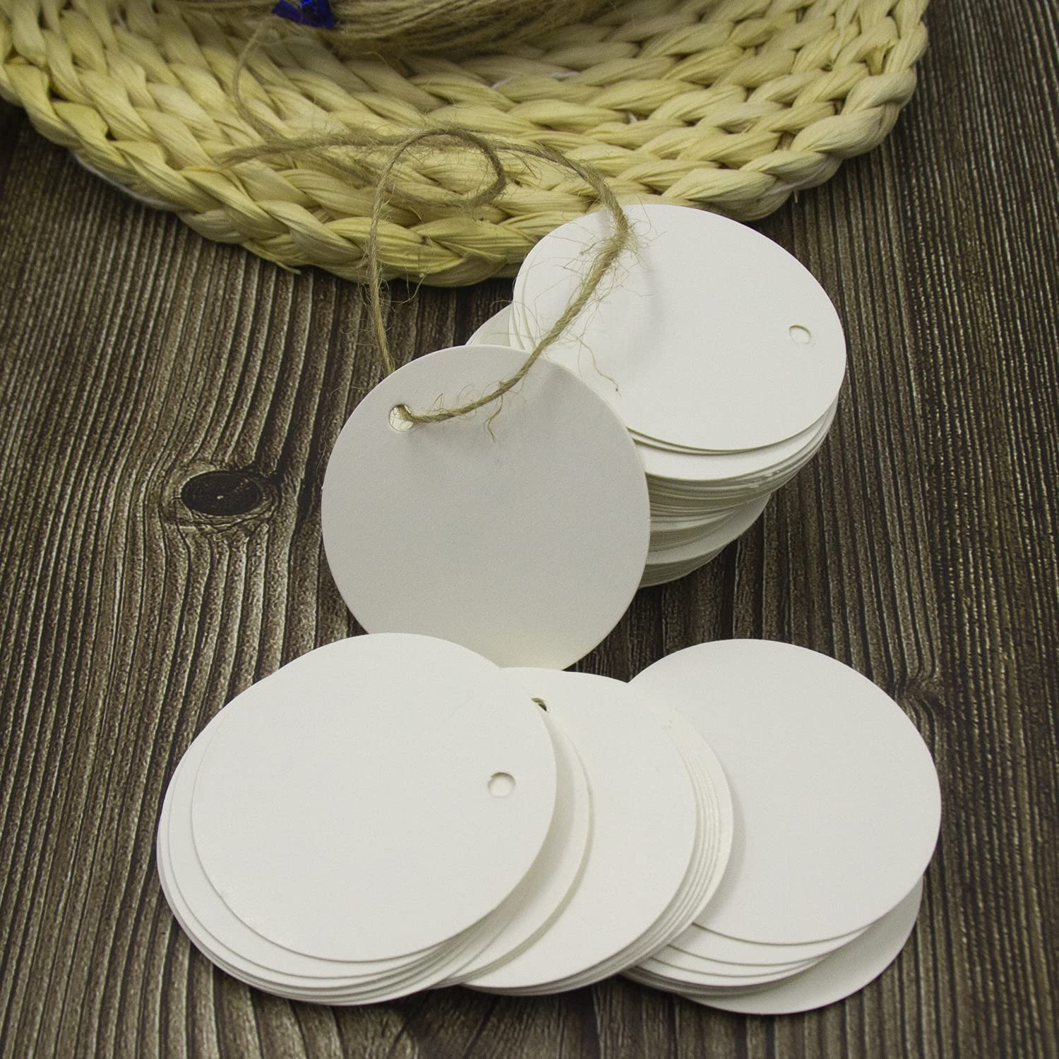 Gift Tags,100 PCS 2Inch Kraft Paper White round Hang Tags with Free 30M Natural Jute Twine for Christmas Holiday Gifts Wedding Favors Art Craft image number 3