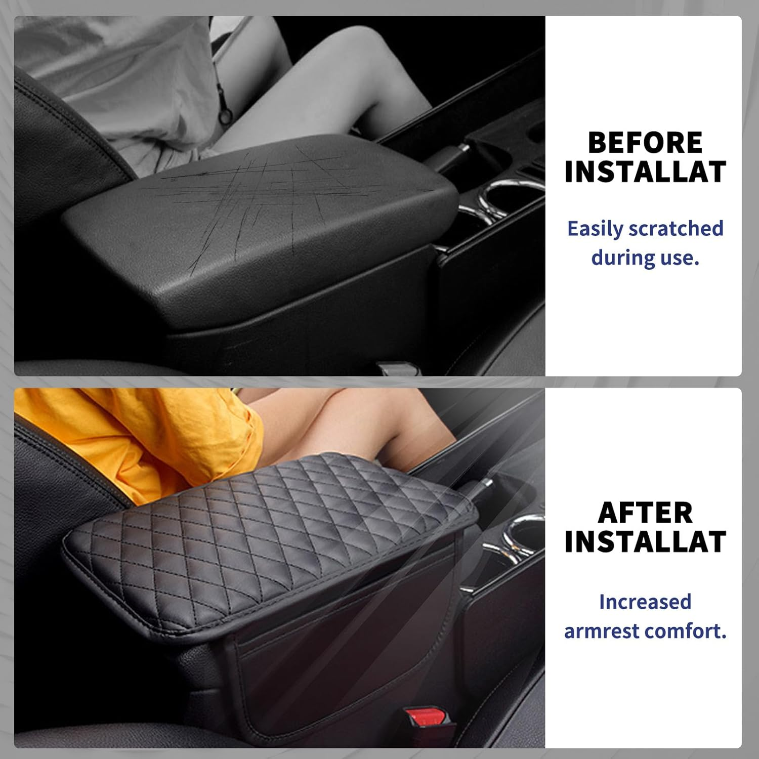 Car Center Console Cover with 2 Storage Bags, Leather Arm Rest Cover for Car Accessories Interior, Auto Universal Middle Console Cover Cushion Protector for Most Vehicle (Grey) image number 5