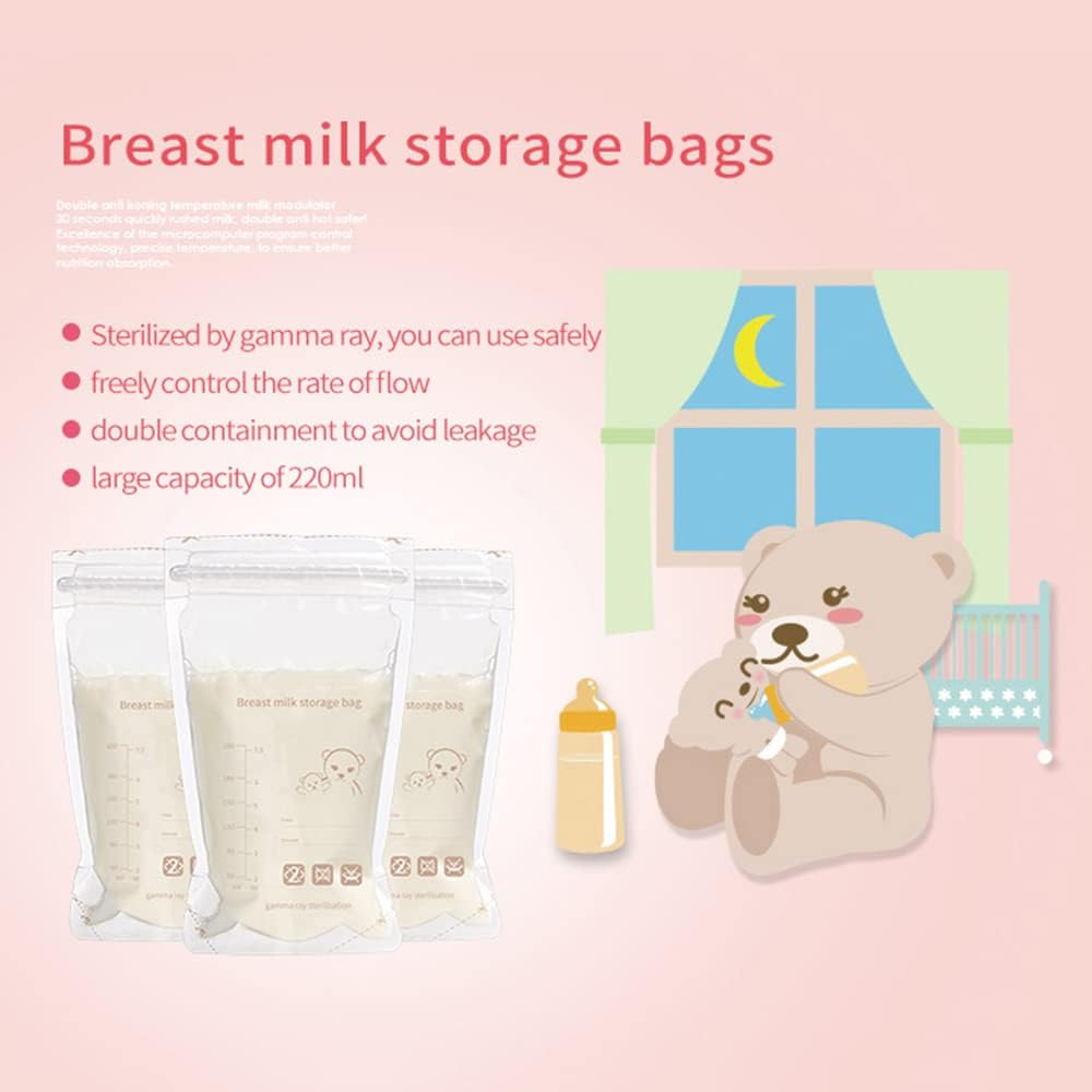 60 Count Breast Milk Storage Bags-220Ml Ready to Use Breast Milk Bags for Breastfeeding, Self Standing Bag-Space Saving Flat Profile Design for Breast Milk Storage Bag BPA Free image number 4