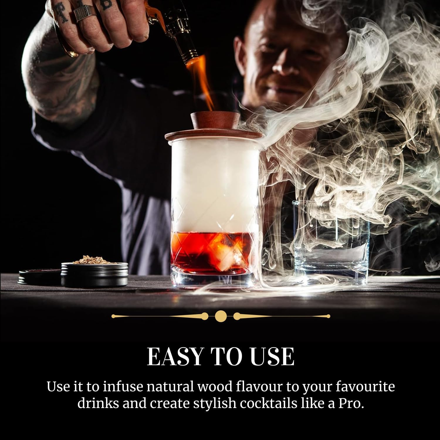 Cocktail Smoker Kit with Torch. Hardwood Whisky Smoker; Six Wood Chips; Butane Torch. Smoke Cocktails, Drinks, Bourbon, Old Fashioned. image number 4