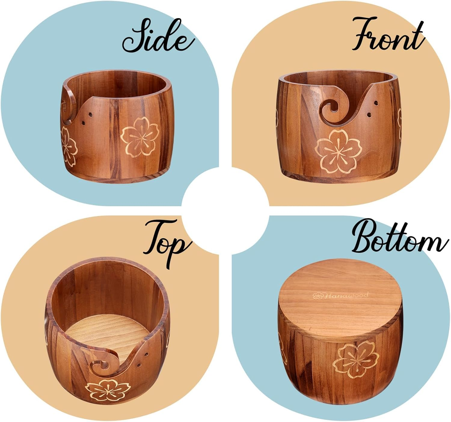 Yarn Bowl Large Size 5''X7'' Pine Wood Unique Design Crochet Bowl for Yarn Holder Knitting Crochet Macrame Craft Supplies, Gift for Knitting Lovers image number 2