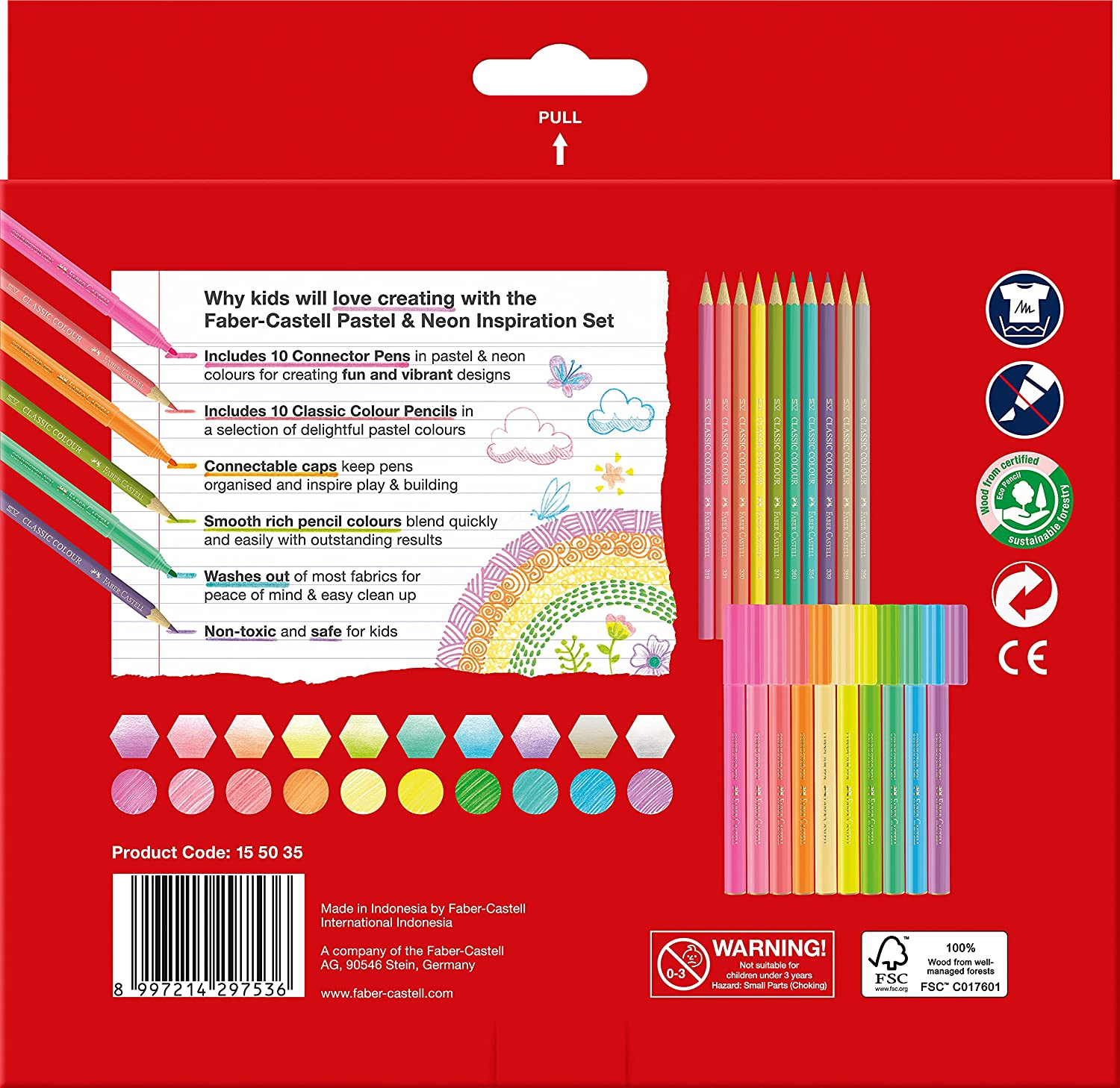 Faber-Castell Pastel and Neon Inspiration Set &ndash; Pack of 20 Includes 10 Connector Pens and 10 Classic Colour Pencils (63-155035) Multicolor image number 2