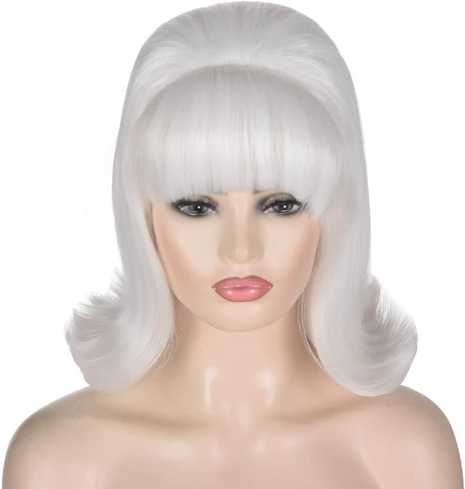 QACCF Black Updo Wig 70S Pinup Pelucas 60S Beehive Style Vintage Look Halloween Costume Women Wig Wtih Bang (Black) - Black image number 6