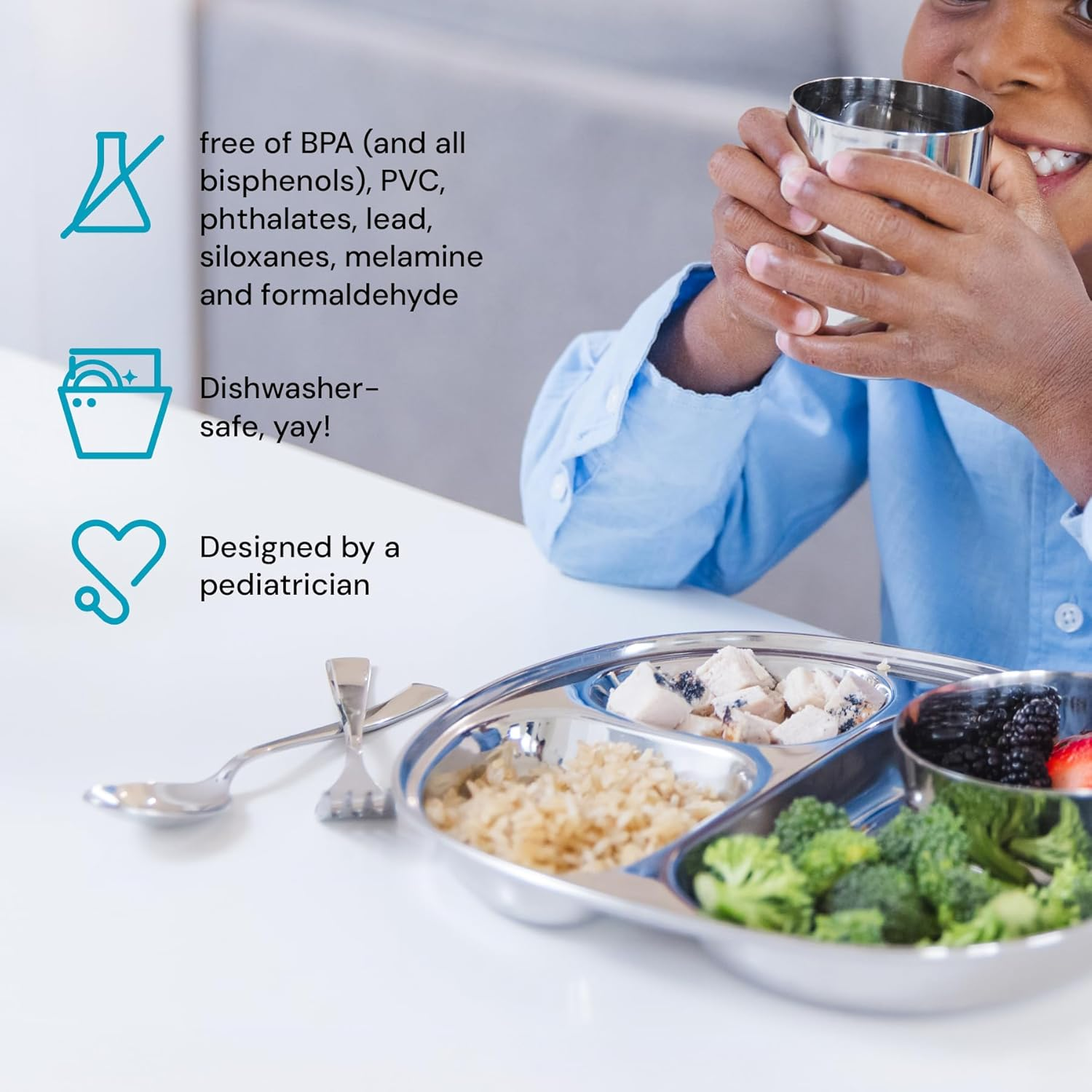 Ahimsa Stainless Steel Kids Utensils - Kids Fork and Spoon Set, Pediatrician Designed Toddler Silverware Set, 100% BPA Free & Dishwasher Safe (Classic)