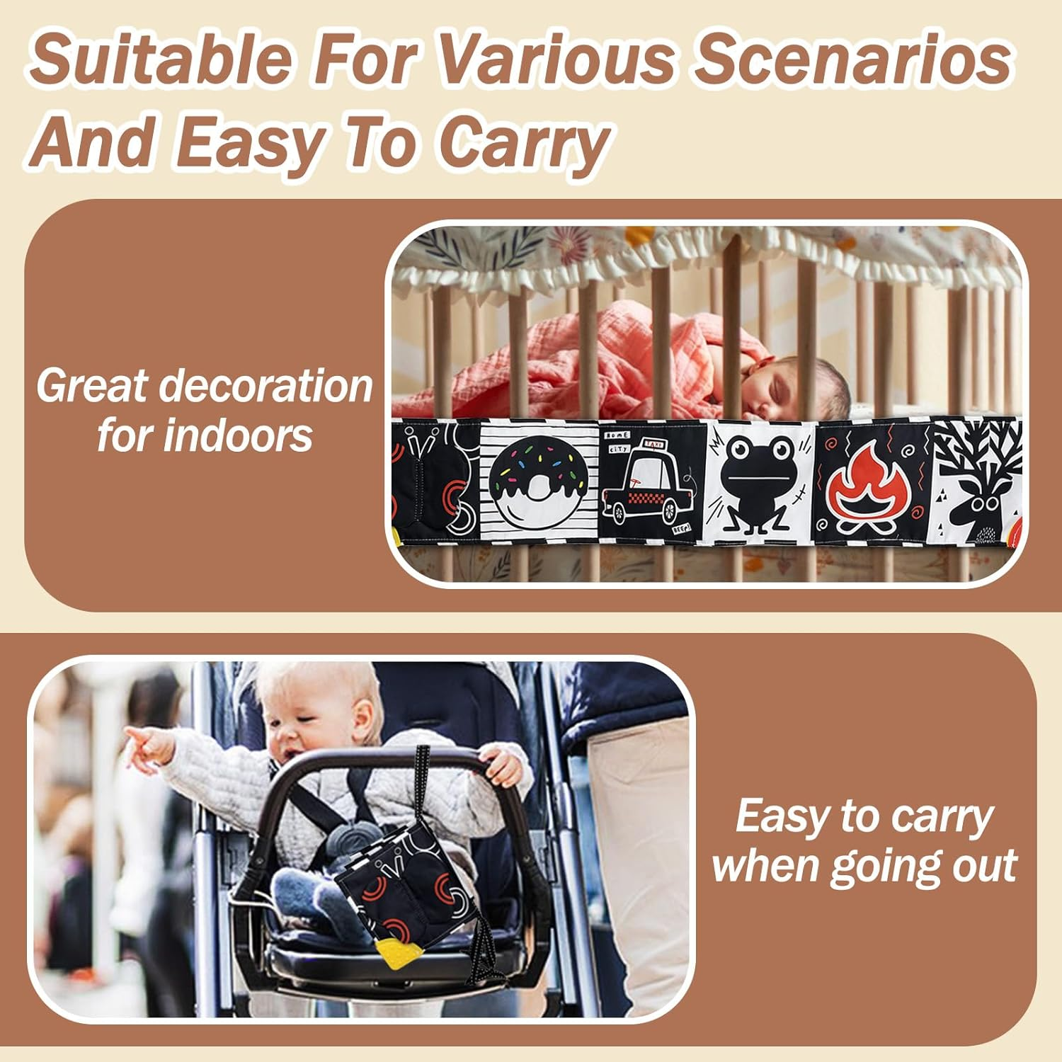 Black and White Baby Toys Tummy Time High Contrast Newborn Toys 0-3 Months, Soft Baby Book Visual Stimulation Infant Toys 0-6-12 Months, Crinkle Montessori Learning for Babies image number 5