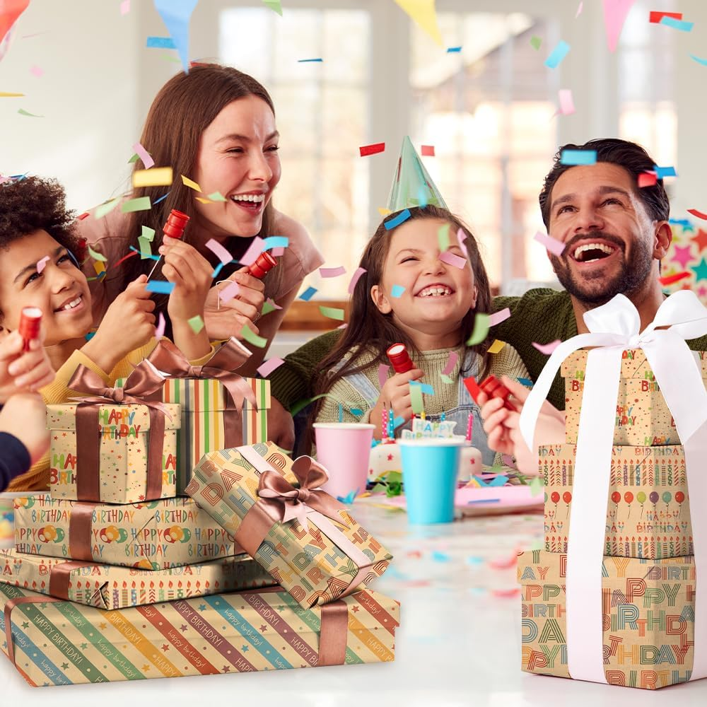 Rugwioyu 12 Sheets 20X27In Birthday Wrapping Paper Roll 4 Style Funny Gift Wrapping Supplies