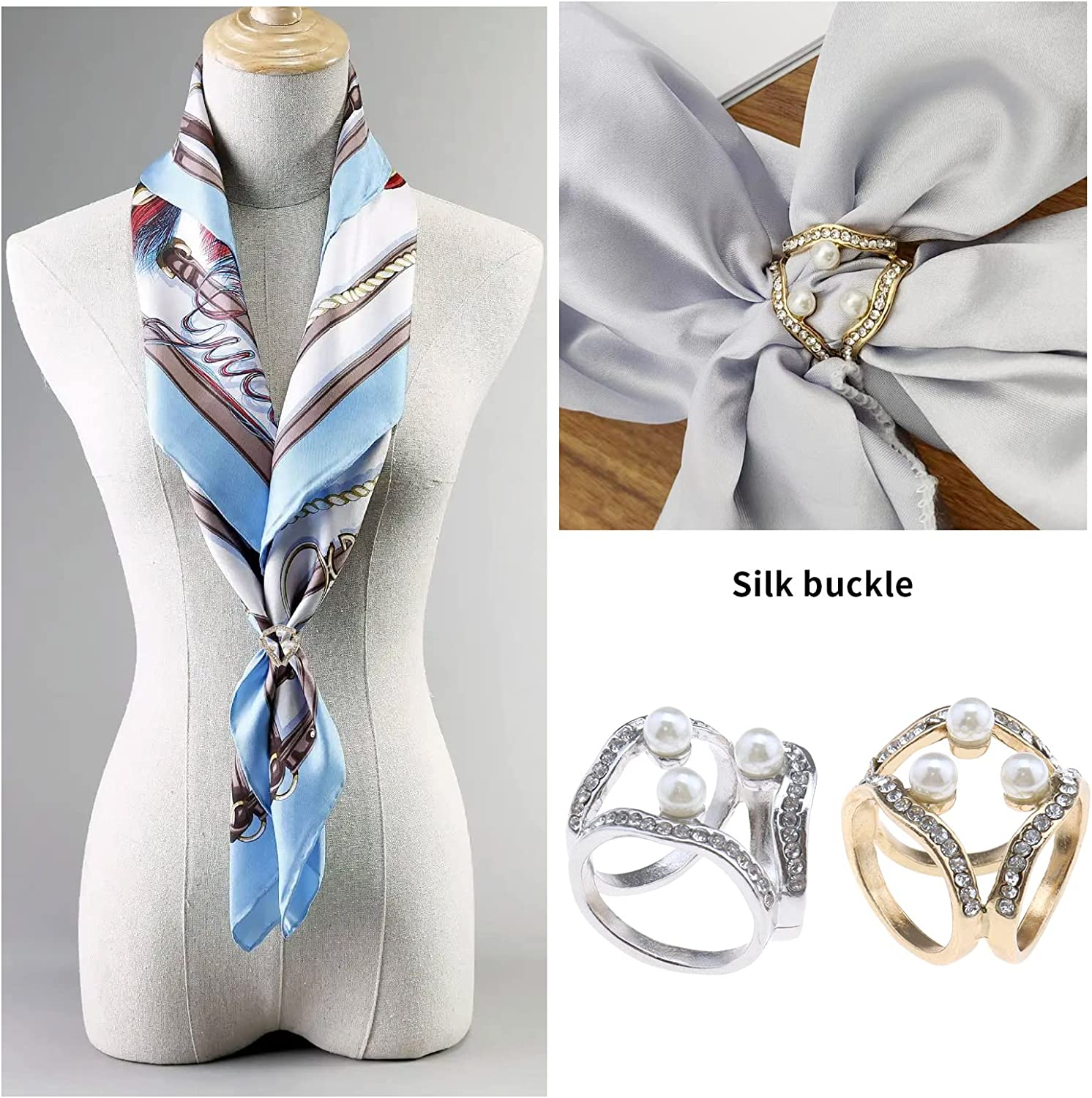Ecsing 8PCS Rhinestone Scarf Buckle Pearl Neckerchief Holder Ring Silk Scarf Clasp Blouse Clip Wrap Clamp Shawl Holder Clothes Decoration Supplies for Women image number 3