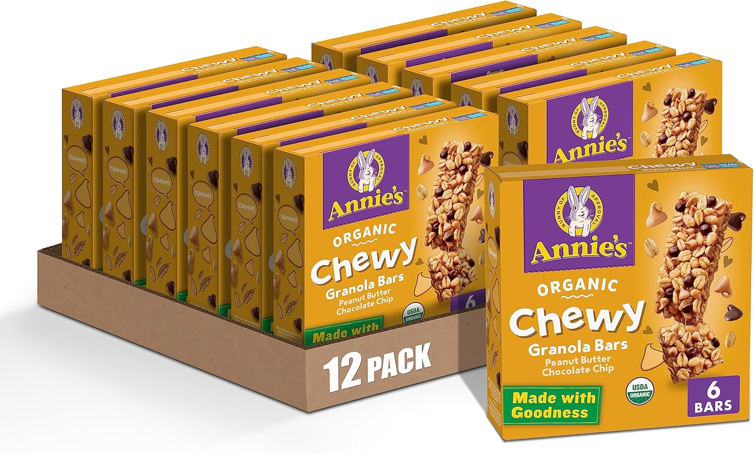 Annie'S Organic Chewy Peanut Butter Chocolate Chip Granola Bars 6 Ct (Pack of 12) image number 1