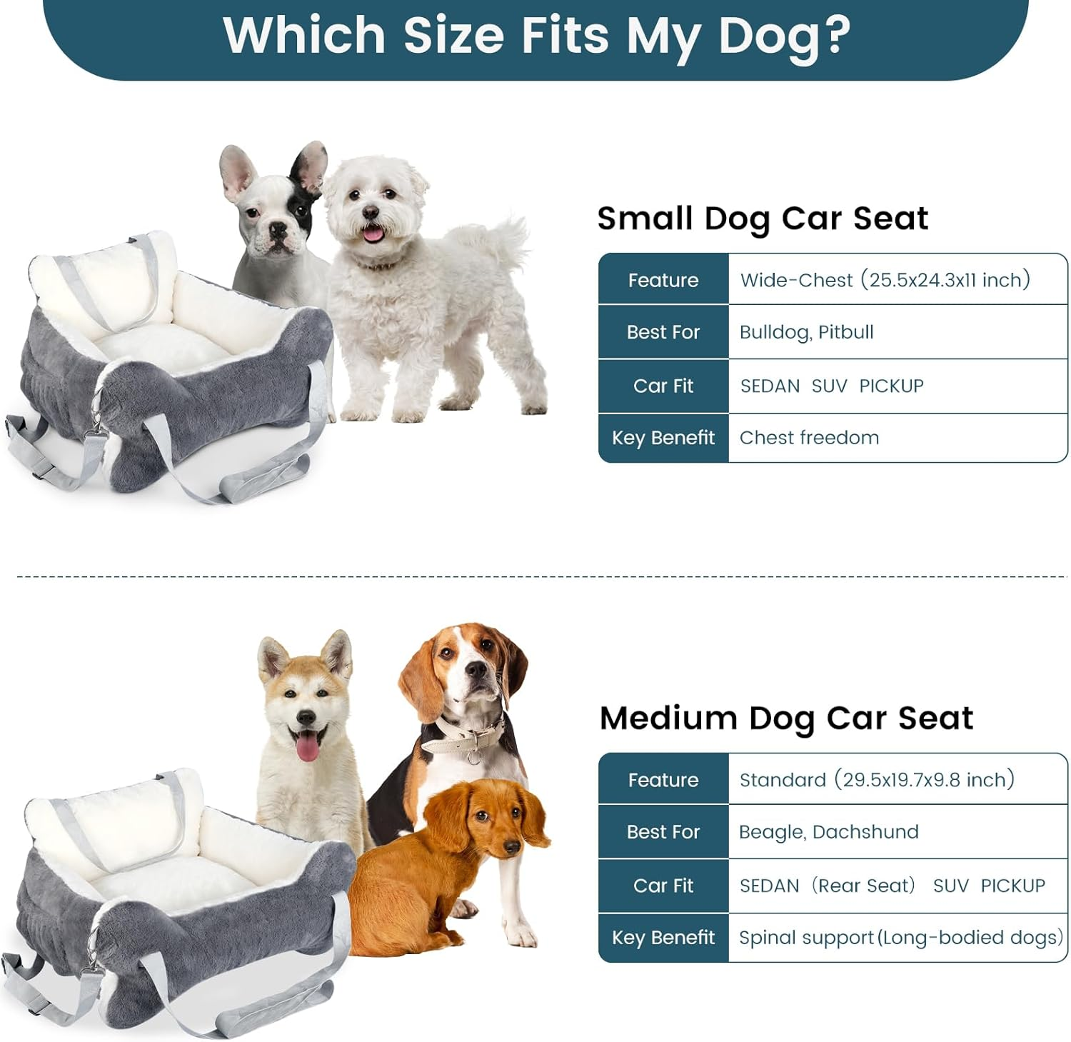 29.5"X19.7"X9.8" Dog Car Seat for Middle Dogs & Cats, Car Seat for Dogs with Plush Cushion, Non-Slip Bottom & Safety Leash, Cat & Dog Bed with Side Pocket for Sedan, SUV and Truck, Washable image number 3