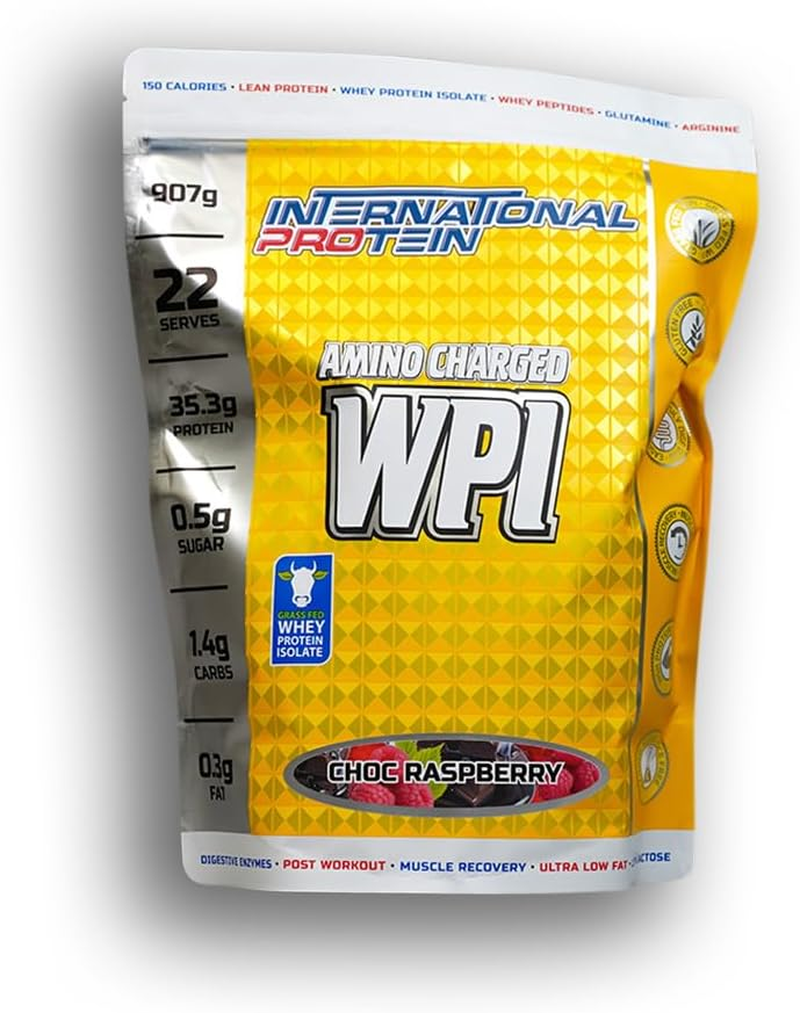 International Protein Amino Charged Choc Raspberry Flavour Whey Protein Isolate Powder 907 G image number 1