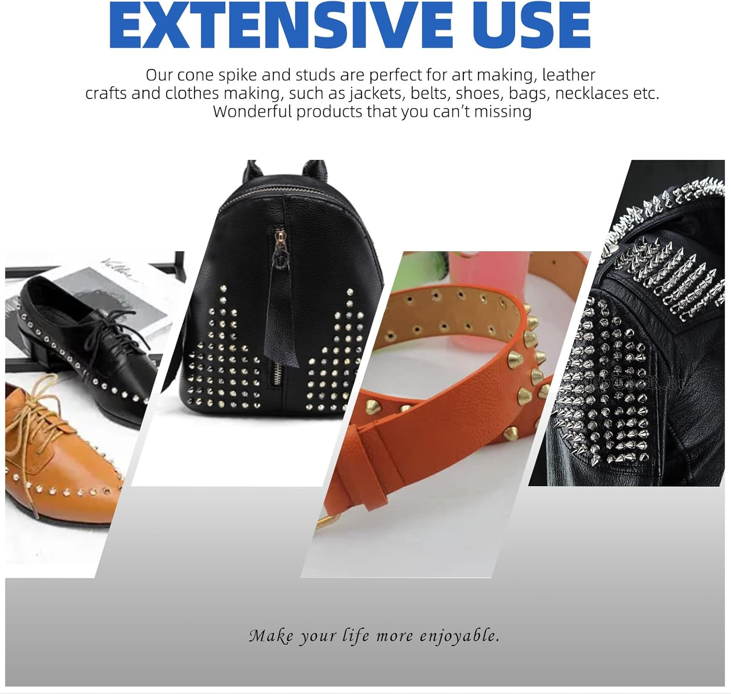 Glarks 355Pcs Silver Punk Spikes and Studs Kit, 7 Sizes Zinc Alloy Cone Spike and Stud Rivet, Metal Leather Tree Spikes Studs with Scratch Awl Screwdriver Punch for Punk Clothing Jacket Shoes Wallet image number 1