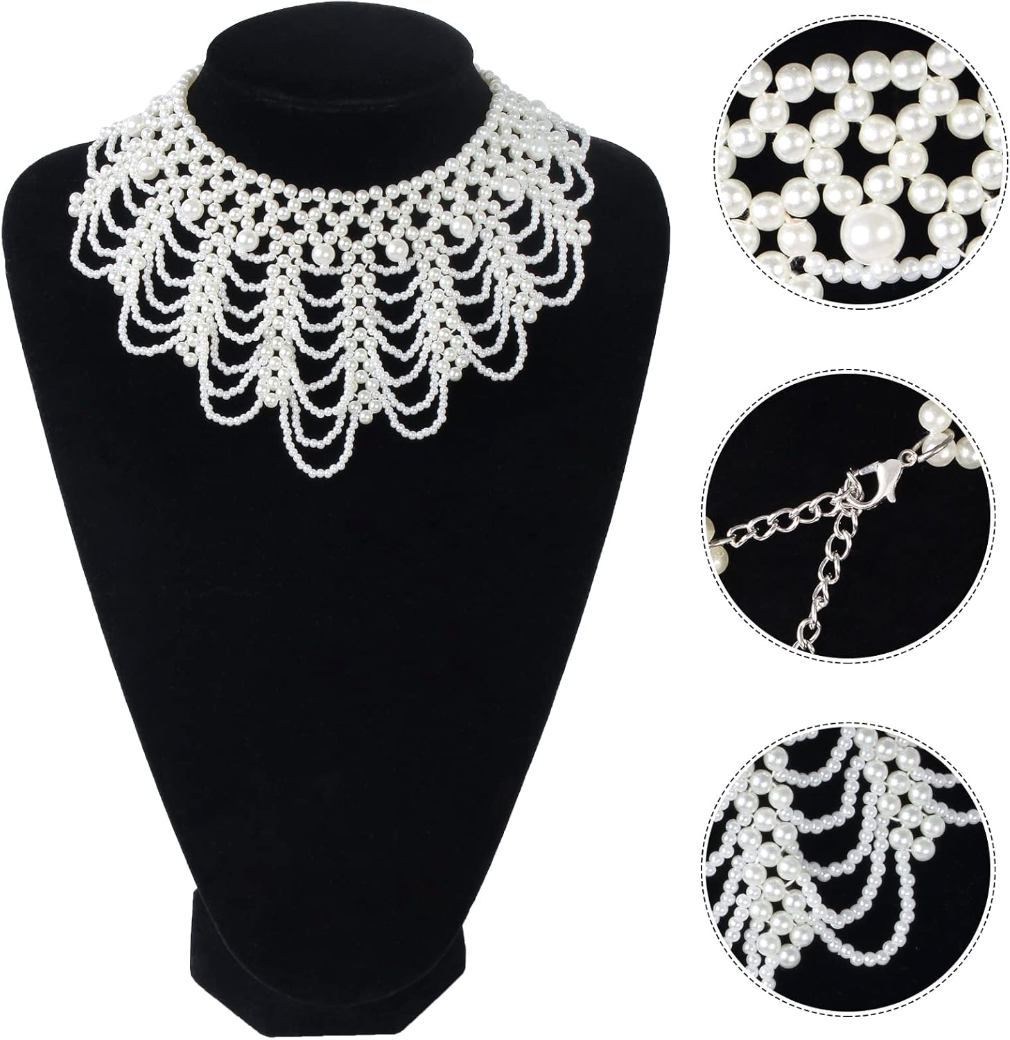 4 Pieces Judge Costume Accessories Set Women'S RBG Dissent Collar Beaded False Collar Necklace Costume for Halloween image number 2