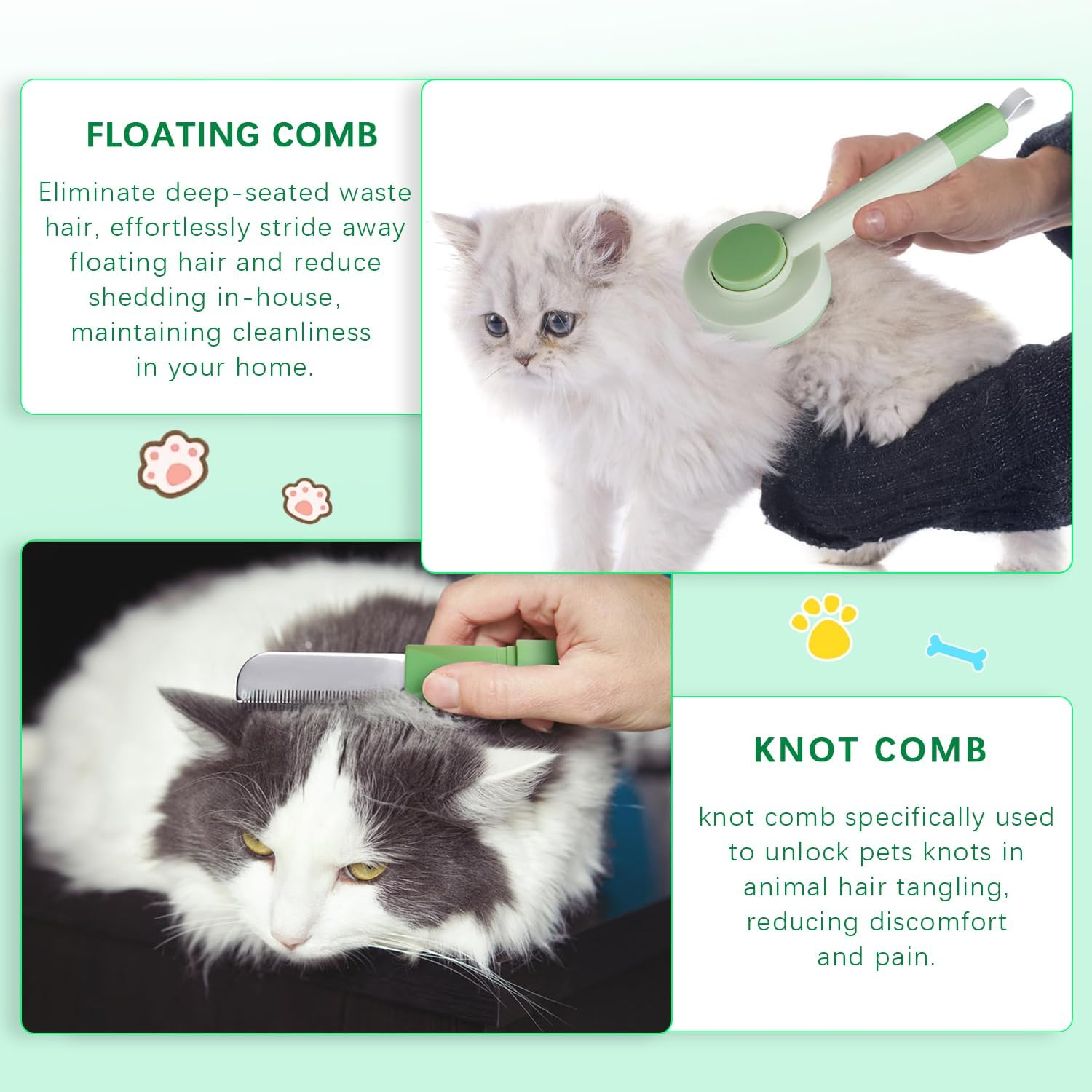 Cat Brush for Shedding with Pet Nail Clippers, 3 in 1 Cat Grooming Brush Set, Self Cleaning Cat Grooming Shedding Brush Suitable for Long & Short Haired Cats Dogs (With Pet Nail Clippers) image number 2