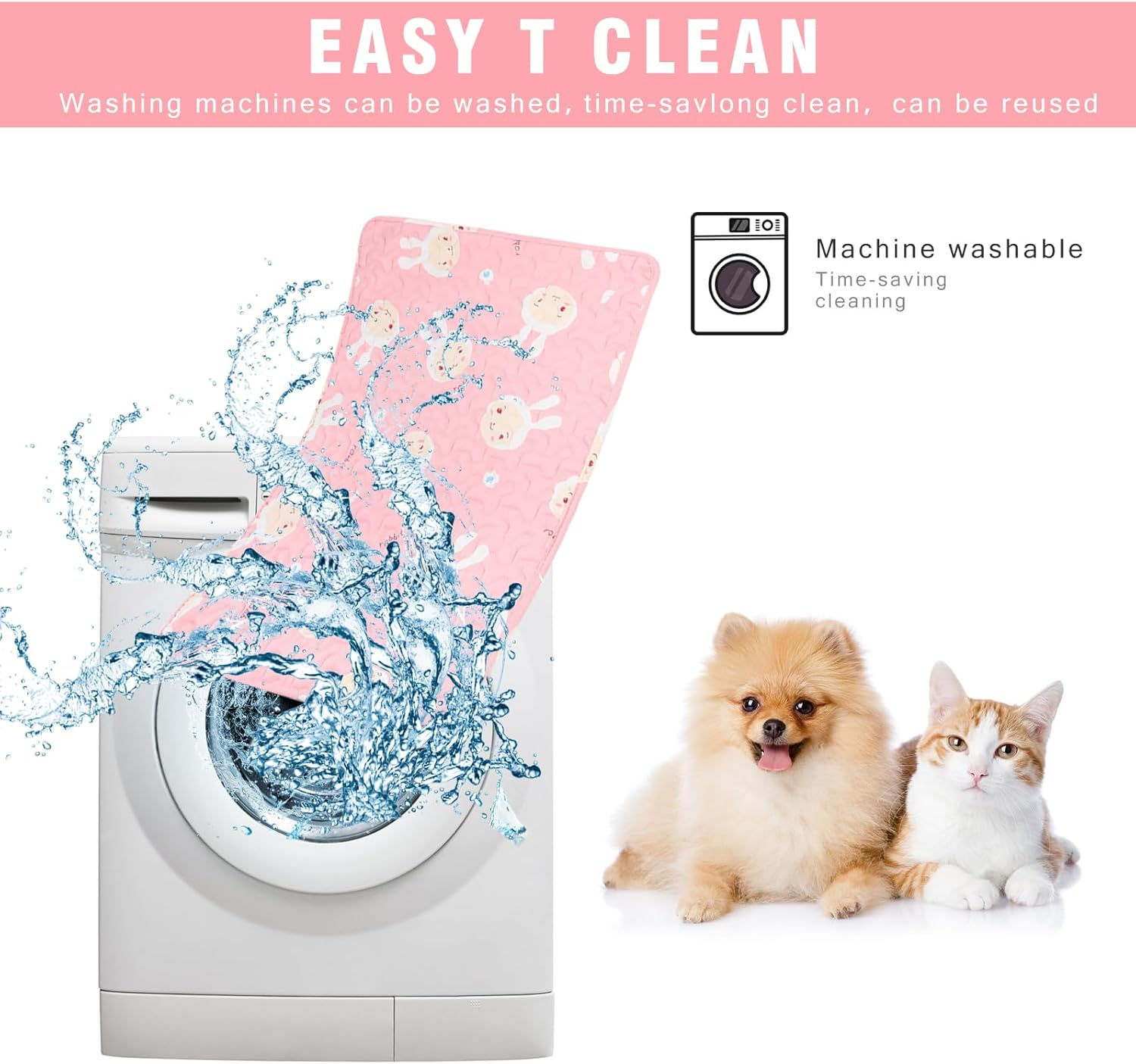 2 Pcs Washable Pee Pads for Dogs,Reusable Dog Training Pads Non-Slip Puppy Pads,Ultra-Absorbent Dog Whelping Pads for Playpen Travel Crate Training (50*70 Cm, Pink)