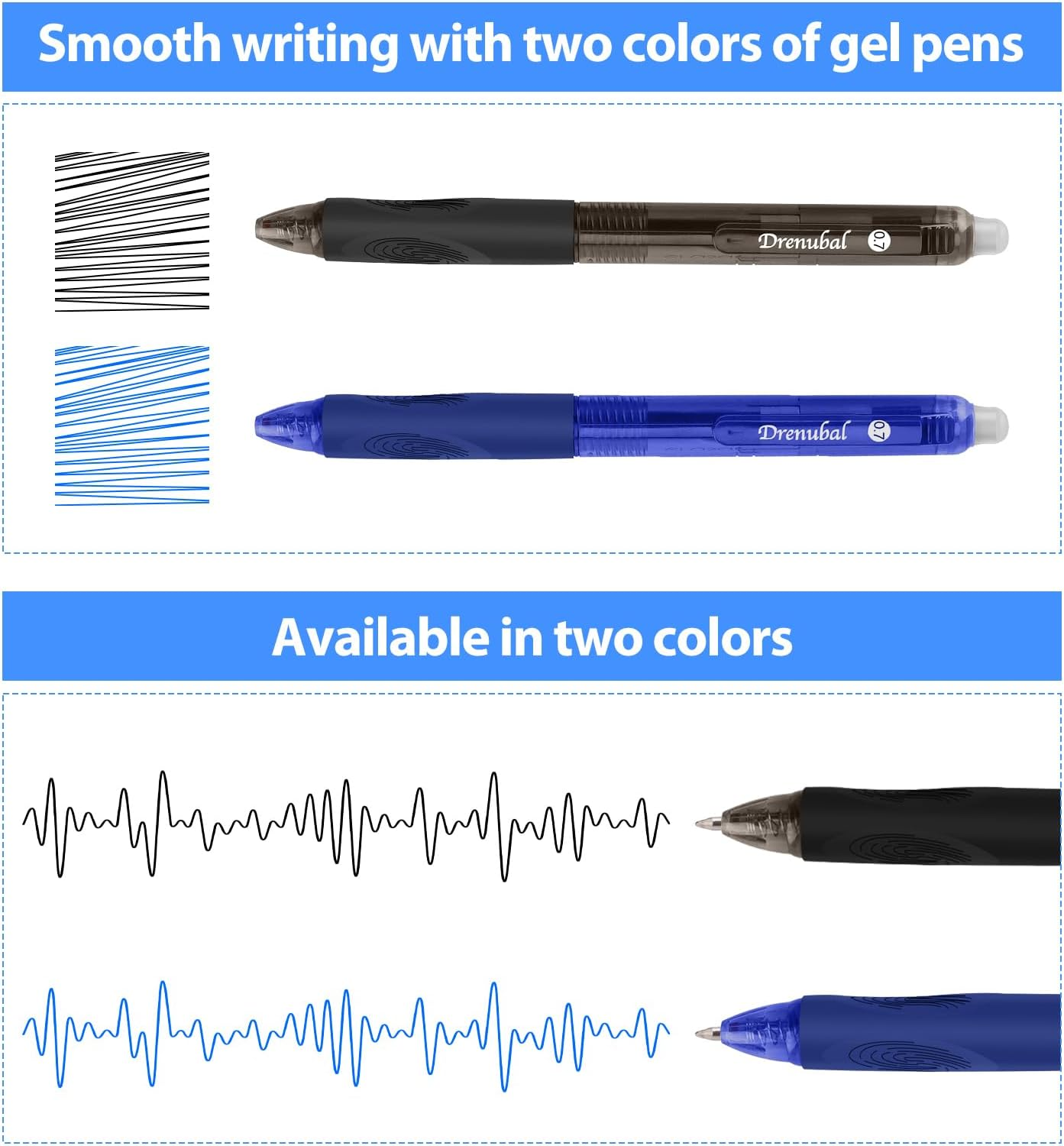 12-Pack Erasable Pens with 0.7 Mm Medium Point, Retractable Gel Pens - Refillable Ink with Eraser Comfort Grip & Quick-Dry for Drawing/Writing (Office/School/Gift Set) - 8 Black + 2 Blue + 2 Red image number 7