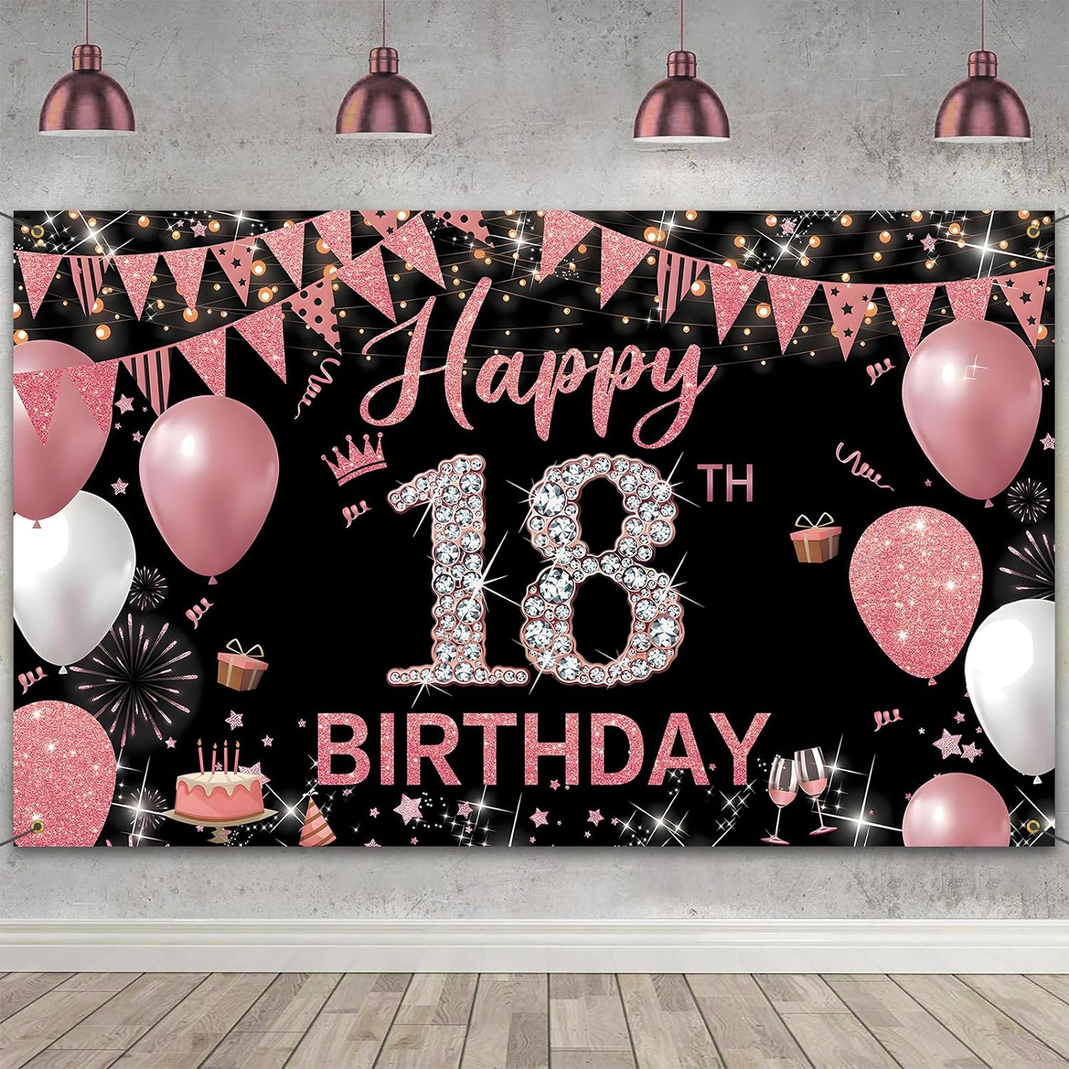 Happy Birthday Banner, 21St Birthday Decorations Backdrop, Extra Large Black Pink Party Decorations, Perfect Birthday Party Supplies Photography Background for Boys, and Grils, 180X110Cm
