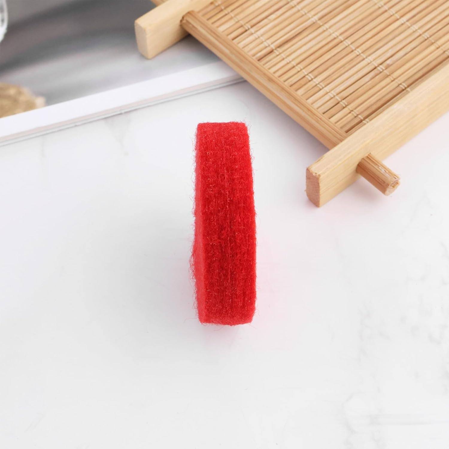 12Pcs Wool Cymbal Felts 40Mm Jazz Drum Felt Pads Red round Soft Felt Washers Cymbal Stand Replacement Felt Pads for Drum Set Thickness 10Mm image number 4