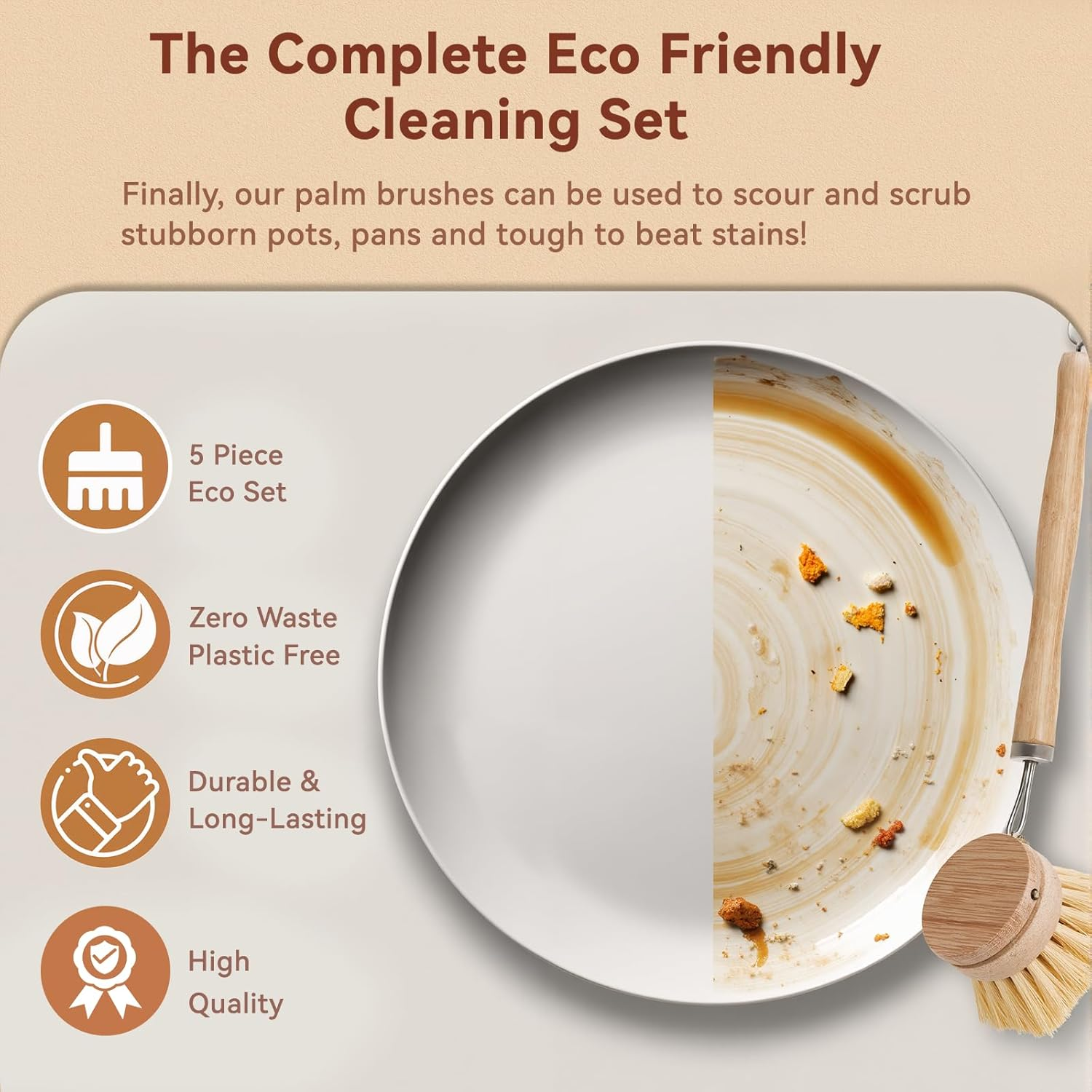 Sashion Bamboo Dish Brush Set - 5 Pack Wooden Dish Brush Scrubber Brushes, Soft Sisal Dish Scrubbing Brush with Handle, Palm Scrub Brush and Straw Brush, Fruit Vegetable Cleaning Brushes image number 6