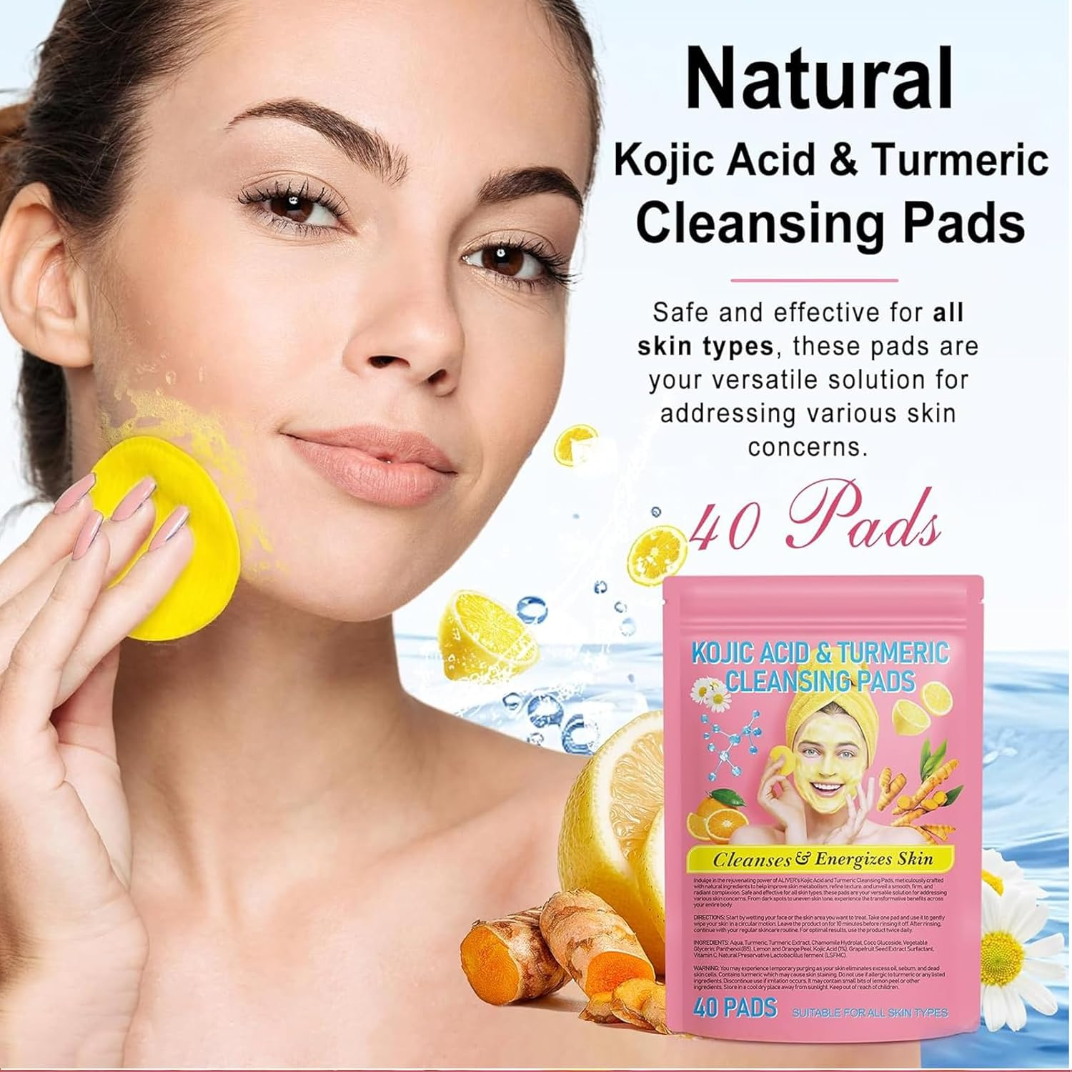 Turmeric and Kojic Acid Pads for Face,80 Pcs Kojic Acid and Turmeric Cleansing Pad for Dark Spots,Exfoliating Facial Sponges for All Skin Types image number 5