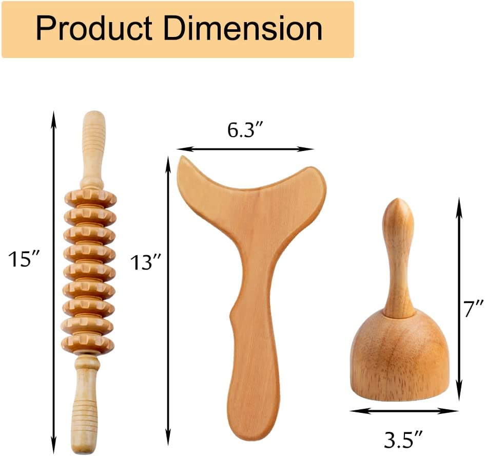Wood Therapy Massage Tools 3 in 1 Lymphatic Drainage Massager Body Sculpting Tool Maderoterapia Kit Wood Therapy Tools Lymphatic Drainage Tool Wooden Swedish Cup Maderotherapy Colombiana image number 5