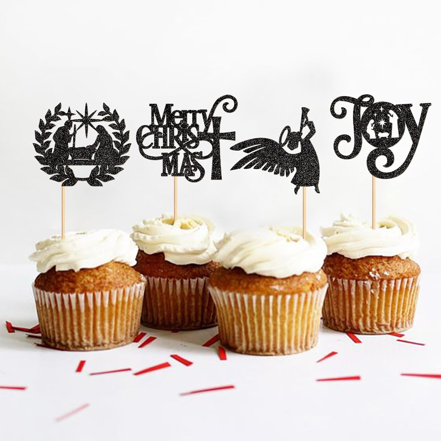 24PCS Jesus Christmas Cupcake Toppers Religion Christmas Theme Cupcake Picks Baby Shower Pray Chirstmas Decoration Party Decoration - Black White 2025 image number 7
